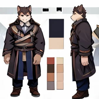 Seen from 3 different angles 、 character model sheet that is open、 depicting the same man from 3 different angles、