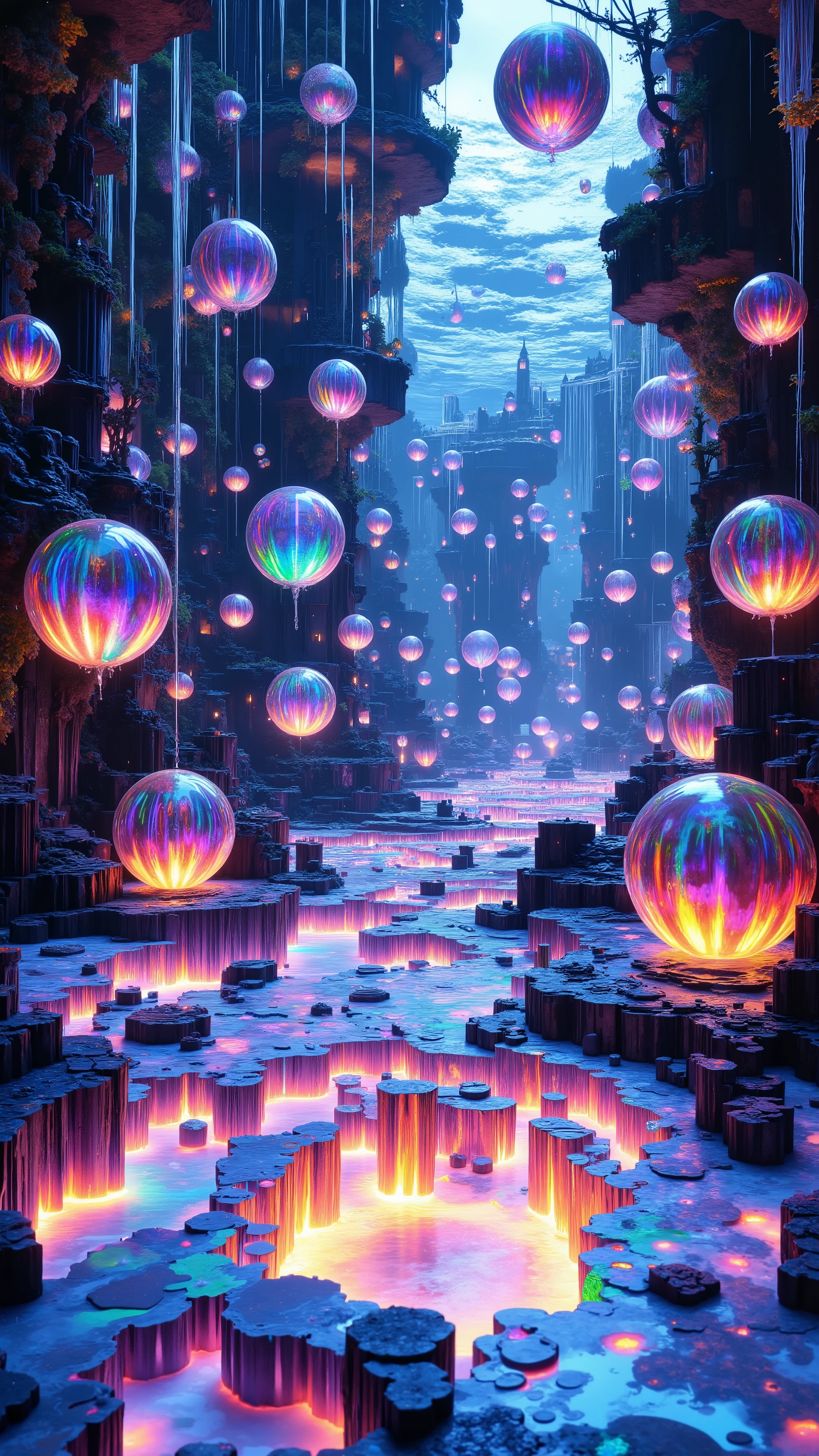 Glass Spheres Overflow 、 intricate rainbow patterns spill all over {x} glass bubbles that melt and melt with bubbles and colors . Perfectly formed symmetrical spheres and glowing reflective bubbles melt everywhere 、 bubbling neon pattern covers the ground , Very Detailed and Deep Intricate Rainbow Patterns , very detailedなガラスのような球と泡 , Brilliant Neon Colors , 4D mandelbulb psychedelic effect , Psychedelic Underwater Scenery , Scattered Colorful Light Trails , Bright Fluorescent Lights and Brilliant Neon Colors , Colorful Paint Drips from the Bubbles , vibrant neon green and neon pink foaming liquid , visually disorienting and hallucination inducing Optical illusions, amazingly beautiful surrealist images , Awe-inspiring and Beautiful , 最high quality wallpaper, pixel art, portrait photo , photorealistic, hyperdetail, Glass Morphism , Digital Art , Sparkle, Optical illusion, Shining Light, Reflected Light, Expose too much, God's Rays Illuminate the Background , tolerates depth of field, Rotational Symmetry, super high definition, high details, high quality, very detailedな, 最high quality, I arranged the , masterpiece super real Delicate and colourful worldview Beautiful and realistic ultra 24K high resolution , accurate, won many awards , High Definition Model , High Definition Model , high quality, Ultra Fine, very detailed, quality, high Details , Details , 最high quality,