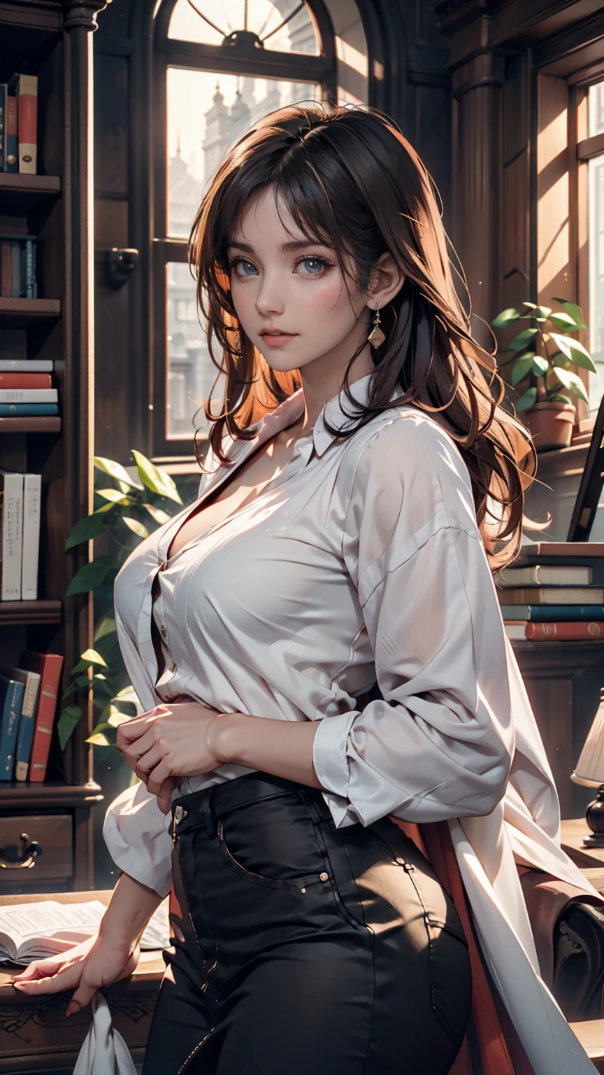 (8k,Photorealistic, masutepiece, Best Quality, Raw photo:1.3)、1woman in, 25years old,Solo,school girl, Long hair, Brown hair, Detailed beautiful face, alluring face, (Detailed beautiful brown eyes:1.2), sagging breasts,(loose suit, sheer Skirt :1.35), ( Perfect body skinny beauty: 1.4),( sexy Pose:1.3), (Looking at Viewer, front view,eyes focus:1.2), Detailed background, (sunset:1.2), classroom,fine detailed, intricate detailes, Ray tracing, depth of fields, seductive smile,classroom,(open mouth:0.9),(self,up skert lift:1.8),