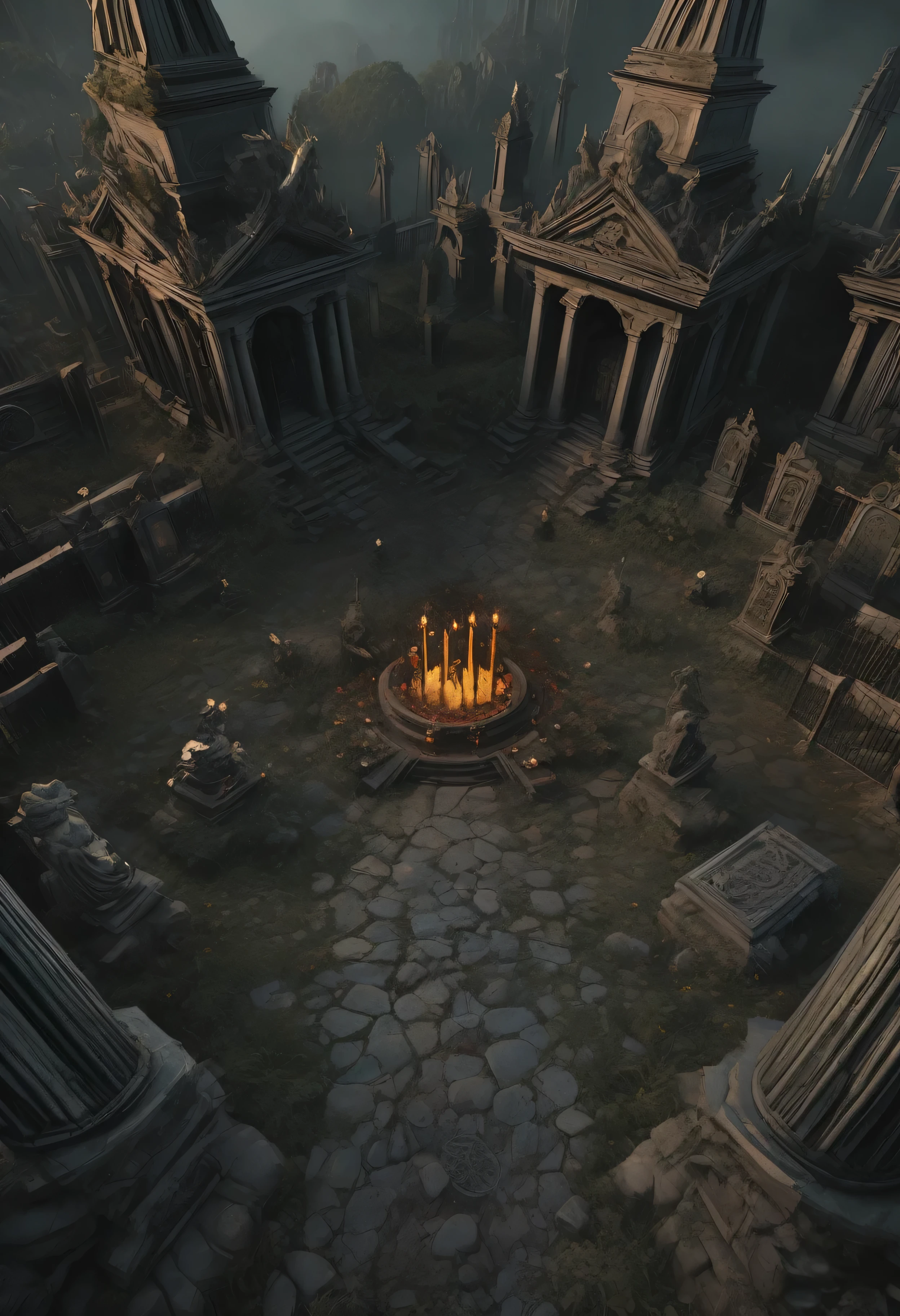 A death metal artwork/ a dead hand merging from cemetary ground/ dozen of old sepultures in the background/ gloomy light from above/""detailed matte painting, deep color, fantastical, intricate detail, splash screen, complementary colors, fantasy concept art, 8k resolution trending on Artstation Unreal Engine 5