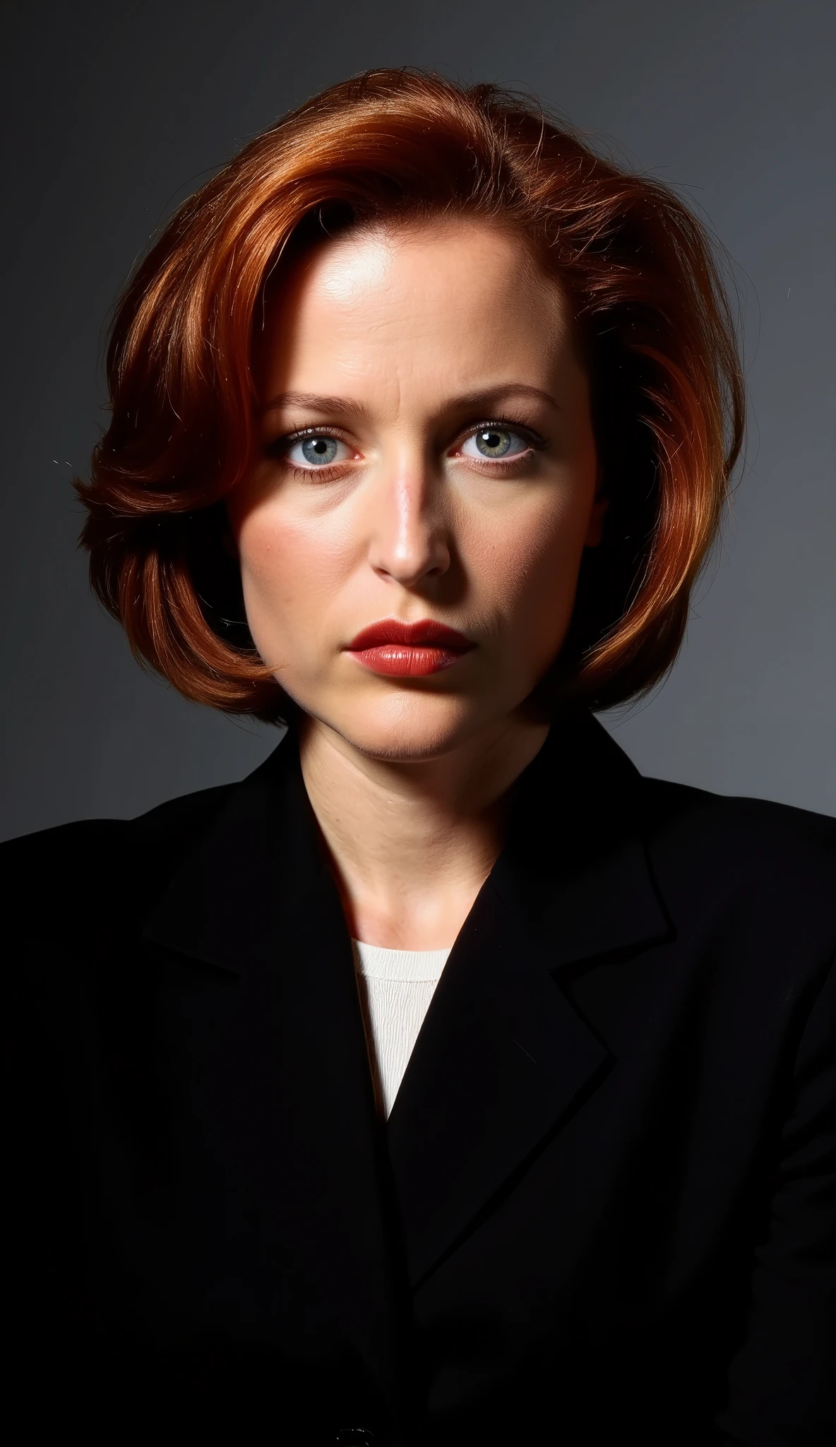 Dana Scully, black hair, short black top