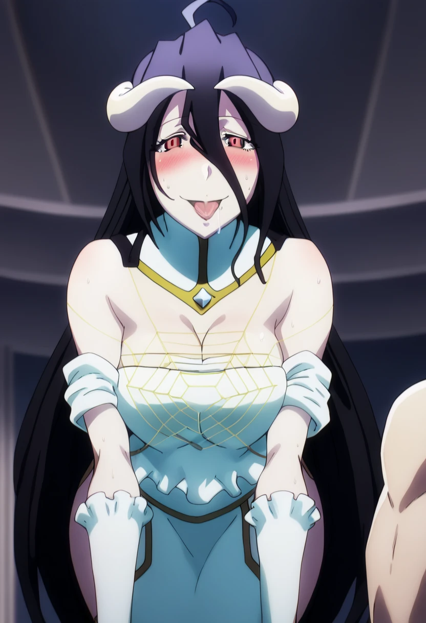 Tohru, ojos detallados, cuerpo completo, lindosexyrobutts, blusa negra apretada, top corto negro, ombligo descubierto, ropa pegada al cuerpo, Tanga sexy, medias sexys, 【Costume】【Cosplay】White Dress of Albedo (Overlord), tanga blanca, escote grande