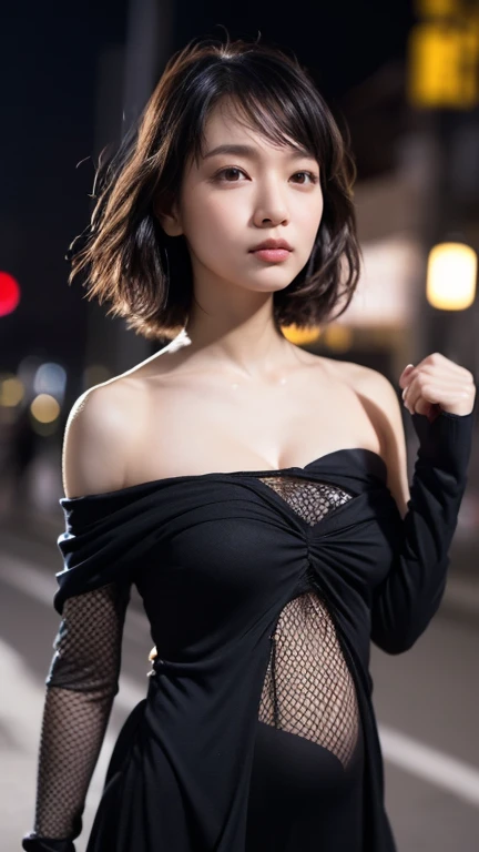 Beautiful college girl in the city, masterpiece, light makeup, red lips, silver hair, messy short cut, city background, beautiful, elegant. Very fine details, masterworks, authentic texture, cinematic lighting realism, perfect work, 16k, high resolution, exquisite features, blue eyes, Japanese idol, beautiful face, cute smile, brown hair, beautiful hair, attractive, big breasts, erect nipples, greasy muscles, shiny skin, tanned skin, glowing black skin, sexy knit sweater, bright big eyes, smooth skin, earrings, necklace, tattoo