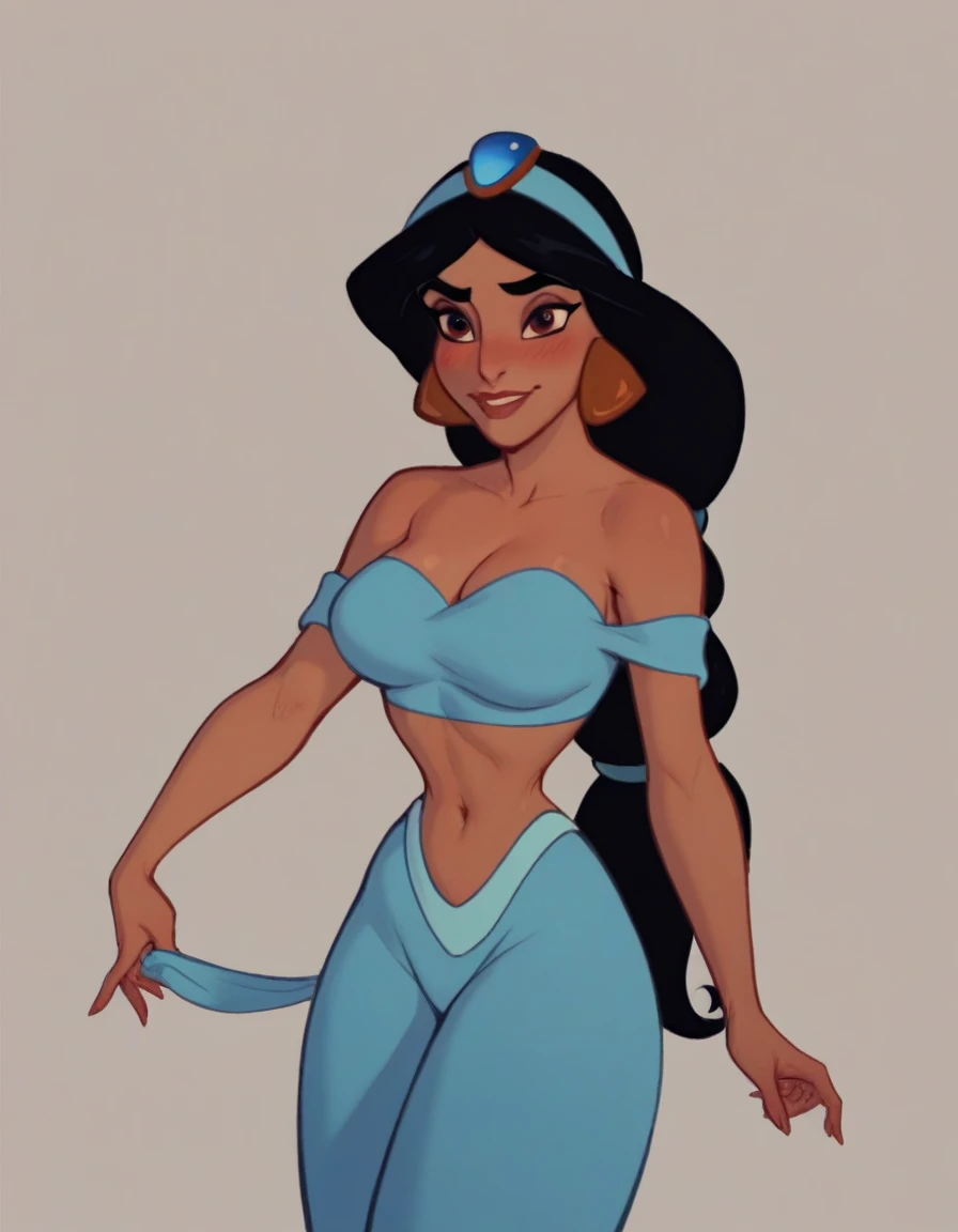 Ralph Bakshi Style, Curvy blue eyed girl with long wavy black hair and small breasts, fantasy dress, breast curtains, sneering
