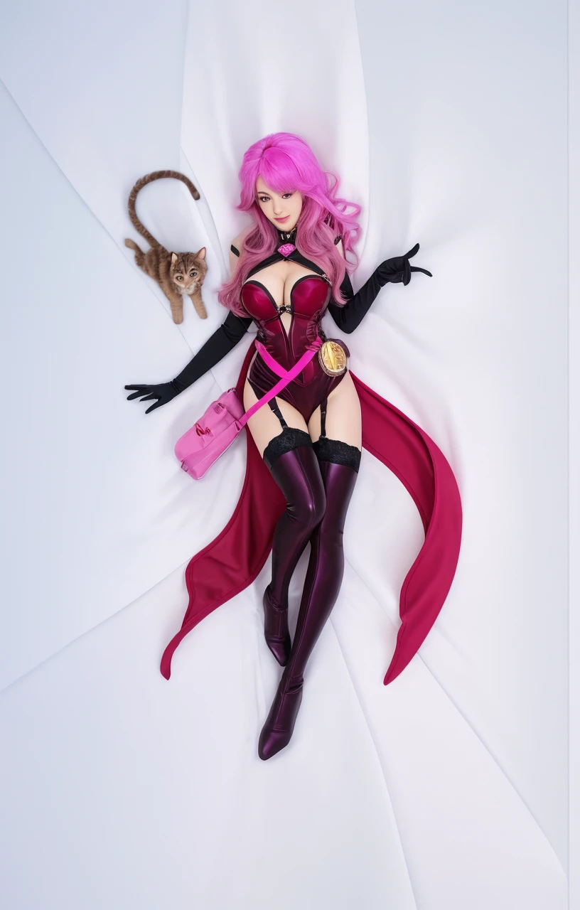 Knee socks,Large breasts, Pink hair, double tails, upper legs, white thighhighs, Pink clothes,Pink cheongsam, Long legs, No bra, High heel,Red high heels, Bare_hindquarters, bangs, areola of breast, Elbow gloves, Chinese dress, Fat ass, hair tying, wears_navel, Looking_at_peeping at the viewer, Arms_Behind_Head, Blush, latex, Sleeveless_dress, Long hair, cosplay,Fantastic,straitjacket,Tight gloves,high-heels,Bring your feet together,Foot length,Sit,Chinese style cheongsam,on cheongsam,Gold ornaments,Gold lace,Long straight hair,Headbands, Thin body, Fair skin, Broad lighting,Glossy Clothes, black thighhigns,Chinese-style architecture,China-style,gazebo,Lace,laughingly,Quaint,Tight cheongsam,Flowing cheongsam,knee high stockings,Golden totem,Gold pattern,outside,golden headdress,wooden floor,Stockings,Put your hands behind your head,Hands behind your back,Underarms,