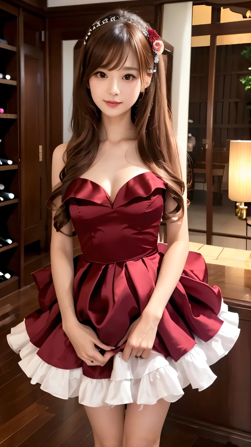American woman, Intimate, face blush, red blushy cheeks, long wavy hair, feeling excited, beautiful thighs, in love, wearing wedding outfit with mini pleated skirt