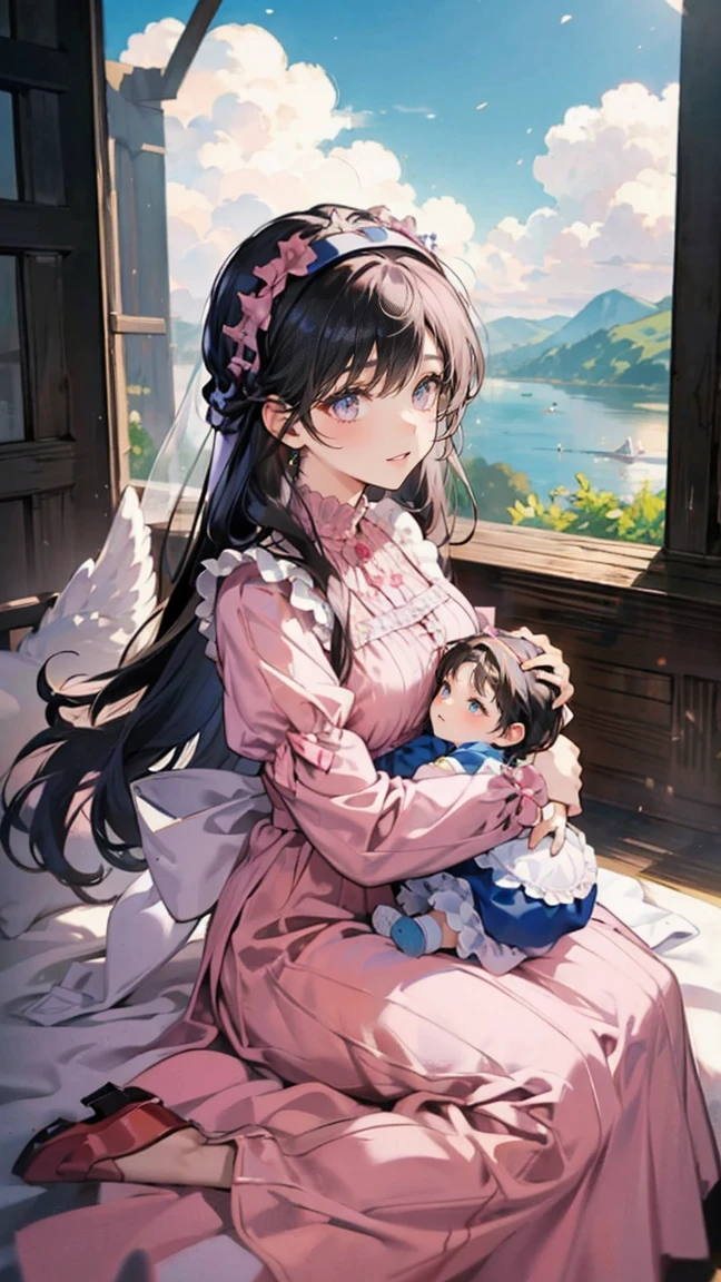 (masterpiece, top quality, best quality, official art, beautiful and aesthetic:1.2), (1girl), hug 1 baby, extreme detailed,(fractal art:1.3),colorful,highest detailed,