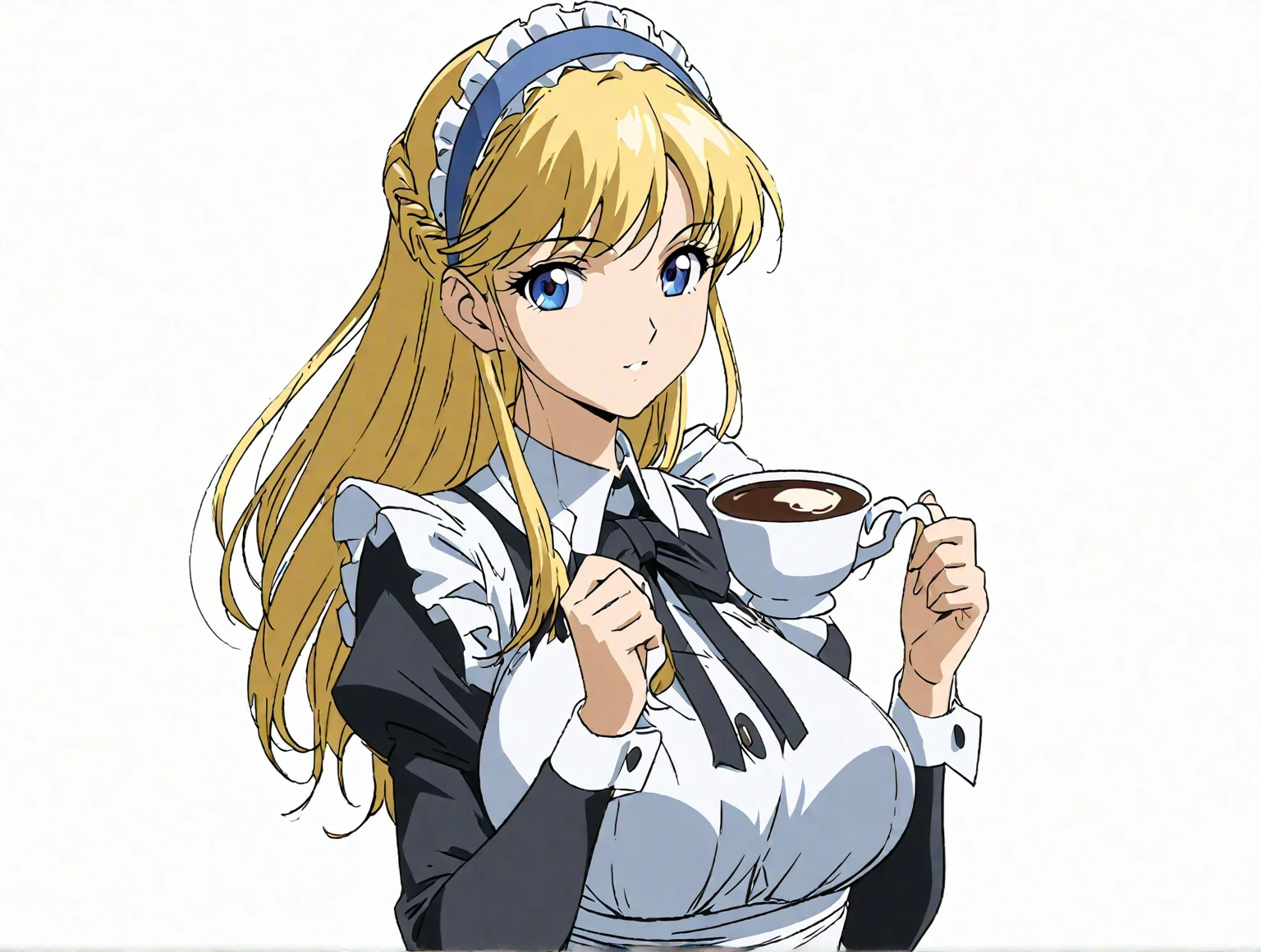 score 9 、score 8 up、score 7 up、source anime、masterpiece、 best quality、 high resolution、 1girl 、anime girl with a cup of coffee and a cake、alone、change in dress、( Maid ) girl 、portrait of changeta、Blonde、 long hair、 blue eyes、french braid、crown braid、blue hairband、Classic girl 、 beautiful anime girl sitting on a chair、 Colored Sketch Anime Manga Panel、 2000s Anime Art Style 、Big Breasts、 big breasts、Seductive anime girl in blue maid outfit 、white pantyhose、change、Classy atmosphere 、slender body、Manga Painting 、 Long Sleeve、 Official Fanart、 HD FAN ART 、 in Bowwater art style、anime girl in a maid costume、Alluring anime girl 、Anime Drawings、looking at viewer、 Cowboy Shot 、Girl Focus 、High quality color sketch、 anime Moe art style 、Wear nice clothes 、(anime girl )、 beautiful anime portrait、an anime girl 、pretty anime girl 、beautiful anime girl 、 created by Anime Painter Studio、Anime dick!!!!、Painted in an anime artist's studio、 Realistic Anime Art Style 、 digital animation art!!、