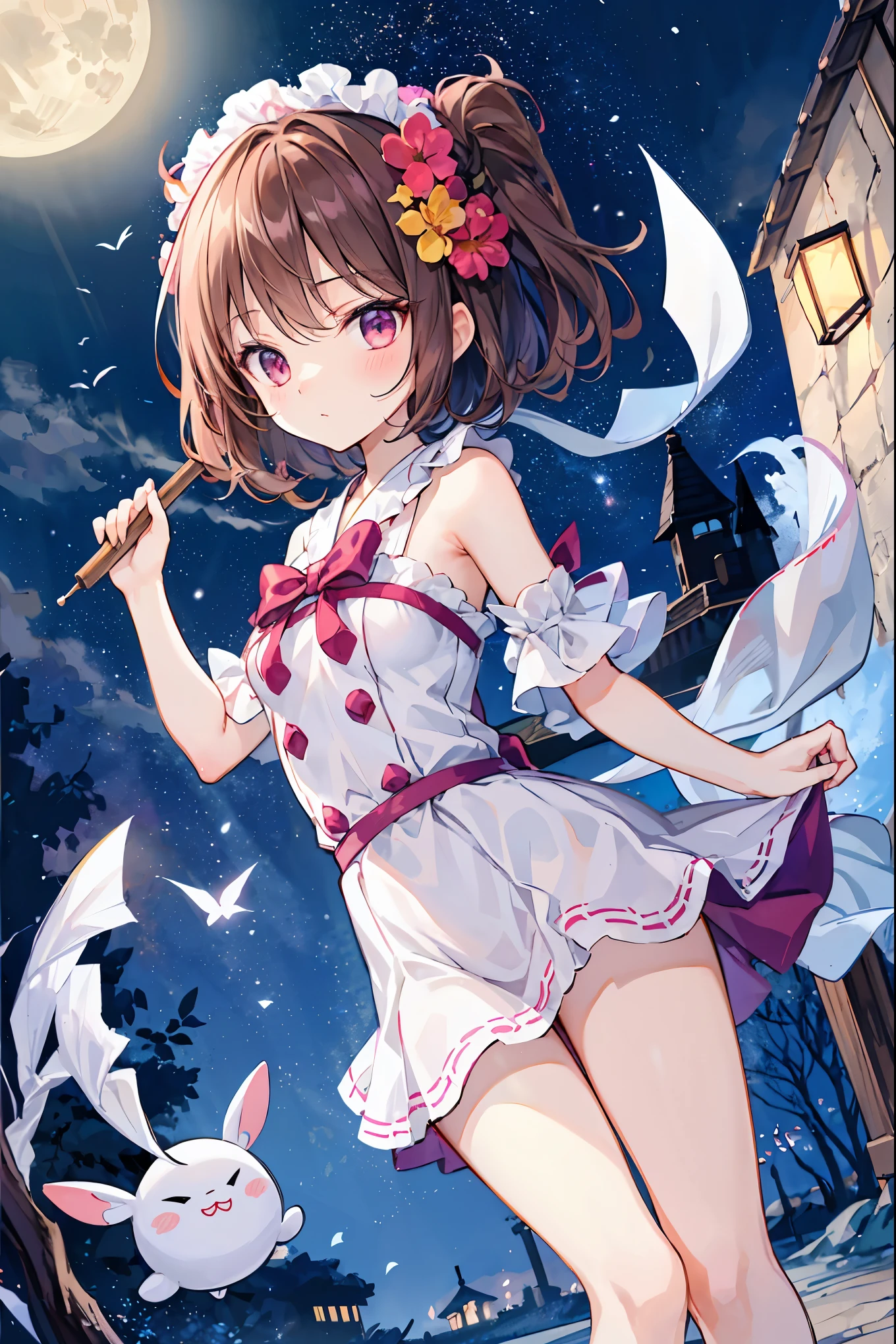 Cute, chibi, Tiny, don't go out in the middle of the night . they march on a hazy moonlight night. I don't see them. Various 日本のYokaiと精霊, Heian-kyo, Japanese folklore , matrix, Yokai(日本のYokaiと精霊), unmanned, not human, Heian emaki-style illustrations , Detailed Drawings, vibrant colors、