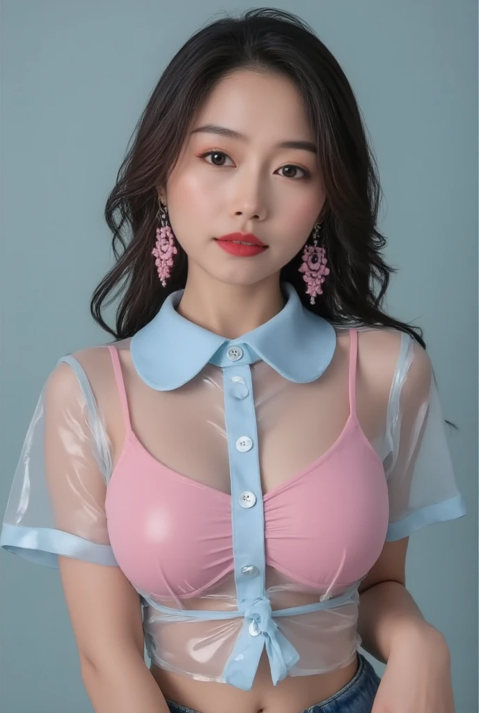 ((Best Quality, 8K, Masterpiece: 1.3)), Sharp Focus: 1.2, Beautiful Women with Perfect Bodies: 1.4, Slim Abdomen: 1.2, (Latex Shirt 1.2)), (No Bra), (Tight and Skin-Tight Latex Shirt: 1.3), (Rain-Wet Transparent Latex Shirt: 1.4), (Rain, Street: 1.2), Wet Body: 1.1, Highly detailed face and skin texture, detailed eyes, double eyelids, Red gloss slip: 1.1, K-pop idol, cute, 16 years old