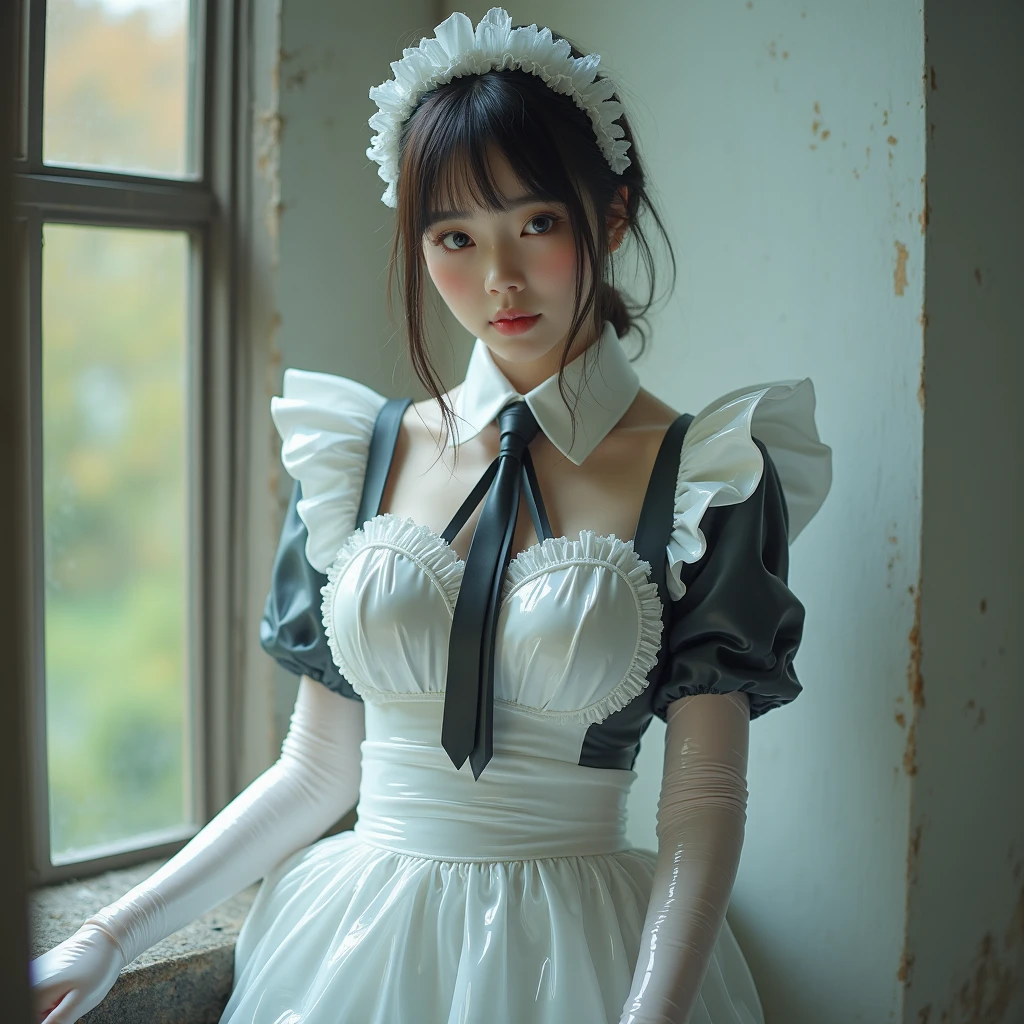 ((Masterpiece,Highest quality,Highest quality,8K,16K,Ultra-high resolution,極めてdetailed,detailed)),(Japanese,Maid,Servant),Beauty,Slender,sexy,D Cup,Narrow waist,Long, slender legs,Bedroom,Large windows,Curtains fluttering in the wind,