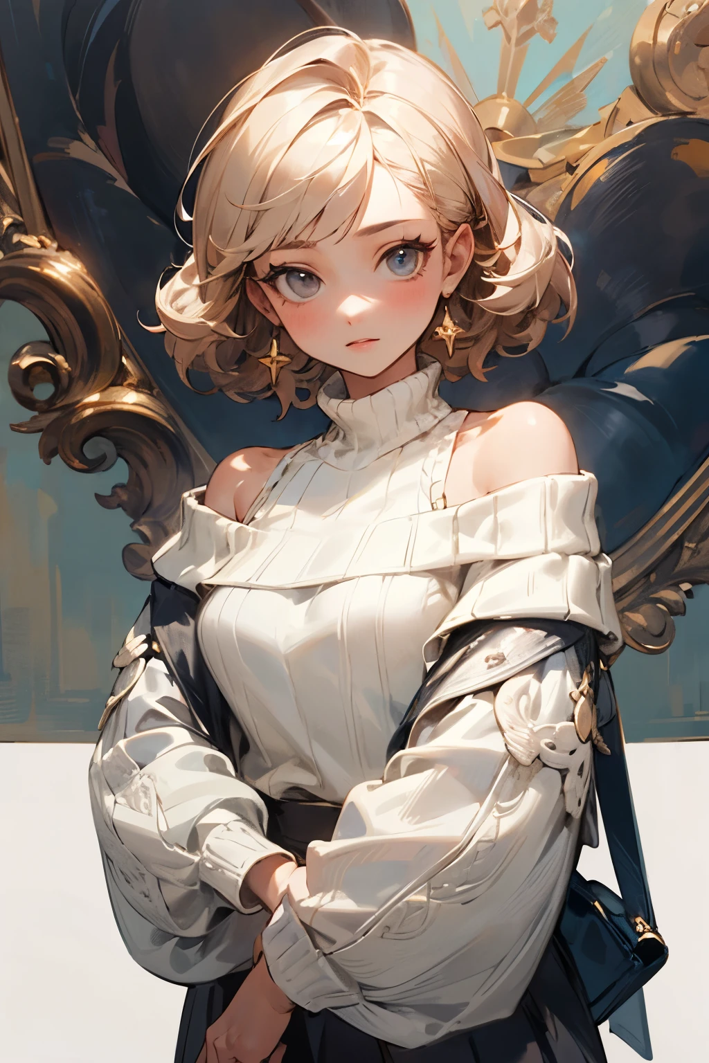 ((best quality)), ((masterpiece)), (detailed), 1 Girl, Off-shoulder sweater,