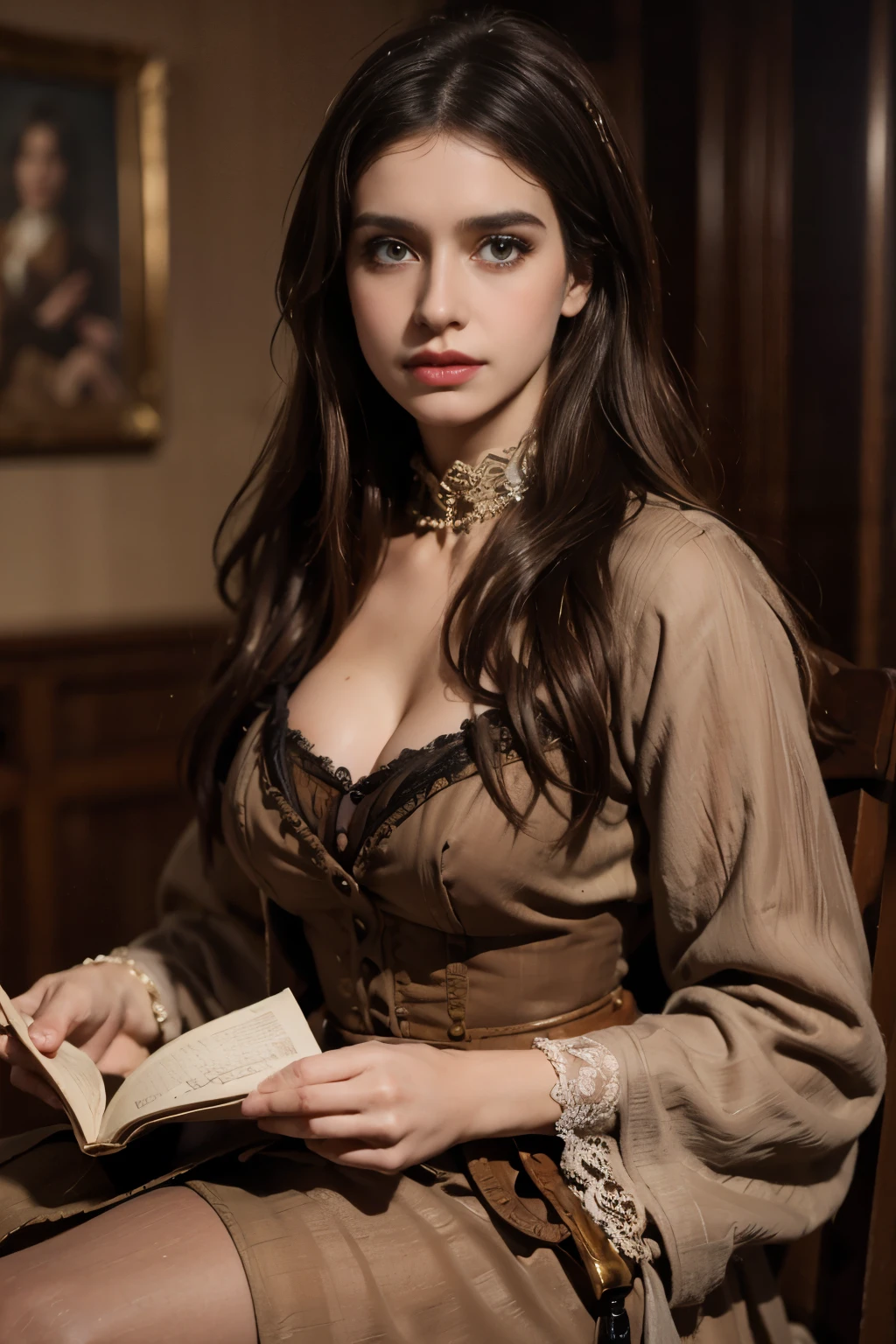 Aouda a girl from Around the World in Eighty Days , elegant dress, victorian era,steampunk,illustrated book cover,extremely detailed face,beautiful detailed eyes,beautiful detailed lips,long eyelashes,elegant dress,steampunk goggles,airship in the background,(best quality,8k,highres,masterpiece:1.2),ultra-detailed,(realistic,photorealistic:1.37),dramatic lighting,vibrant colors,cinematic composition