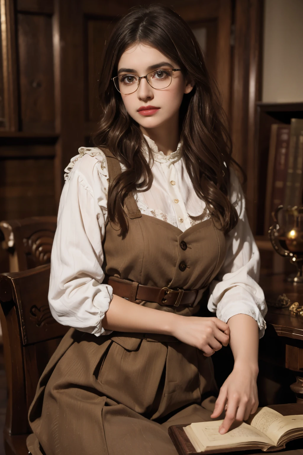 Phileas Fogg a refined Englishman with Aouda an Indian princess girl, characters from "Around the World in Eighty Days", Victorian era, steampunk, illustrated book cover, highly detailed face, beautiful detailed eyes, beautiful detailed lips, long eyelashes, elegant dress, steampunk glasses, airship in the background (best quality, 8k, high resolution, masterpiece: 1.2), ultra detailed (realistic, photorealistic: 1.37), dramatic lighting, vivid colors, cinematic composition