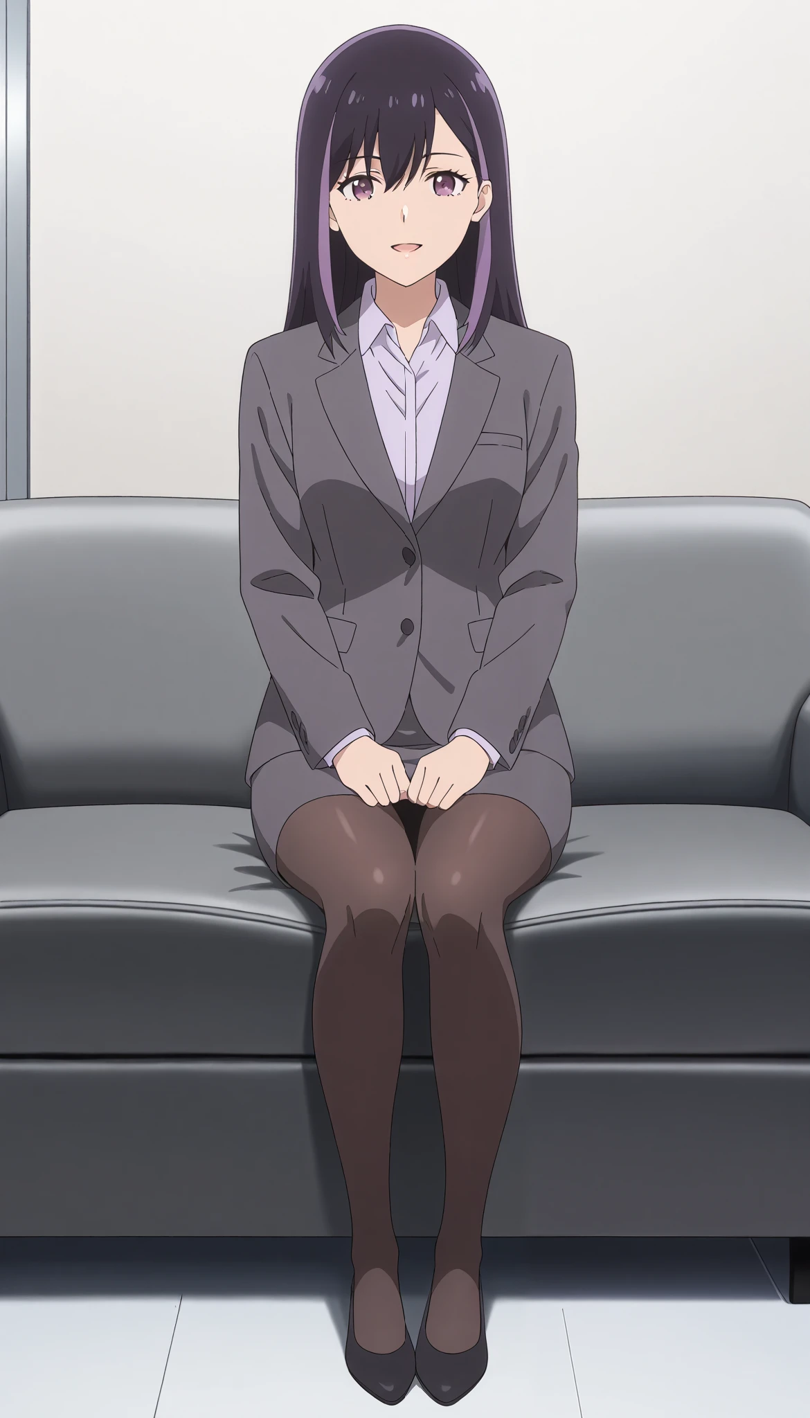 izumishimomura, izumi shimomura, short hair, black hair, big breasts, (black eyes:1.5), BREAK shirt, jacket, pants, formal, suit, bare feet, BREAK looking at viewer, BREAK indoors, BREAK (masterpiece:1.2), best quality, high resolution, unity 8k wallpaper, (illustration:0.8), (beautiful detailed eyes:1.6), extremely detailed face, perfect lighting, extremely detailed CG, (perfect hands, perfect anatomy), BREAK looking downward, underboob, large breasts, extremely low-angle viewer is looking at izumi from below and can see her underboob covered by her jacket. Viewer perspective is from the ground, like an ant, looking up at Izumi who is looking down at viewer. Viewer is as close to the ground as possible. Izumi is crouching down face looming as close to viewer as possible and casting a heavy shadow. Shot from directly below. Full body shot. Extremely heavy shadow. Viewer is right next to her bare foot and looking directly up towards her entire body, and especially her crotch area. Vibrant colors.