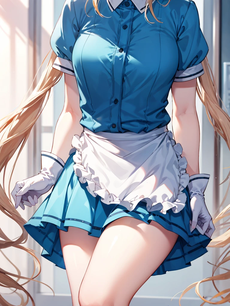 core_9, score_8_up, score_7_up, 1girl, AliceWaifu, blue eyes, blue dress, white pantyhose, apron, black hairband, blonde, dynamic angle, standing   