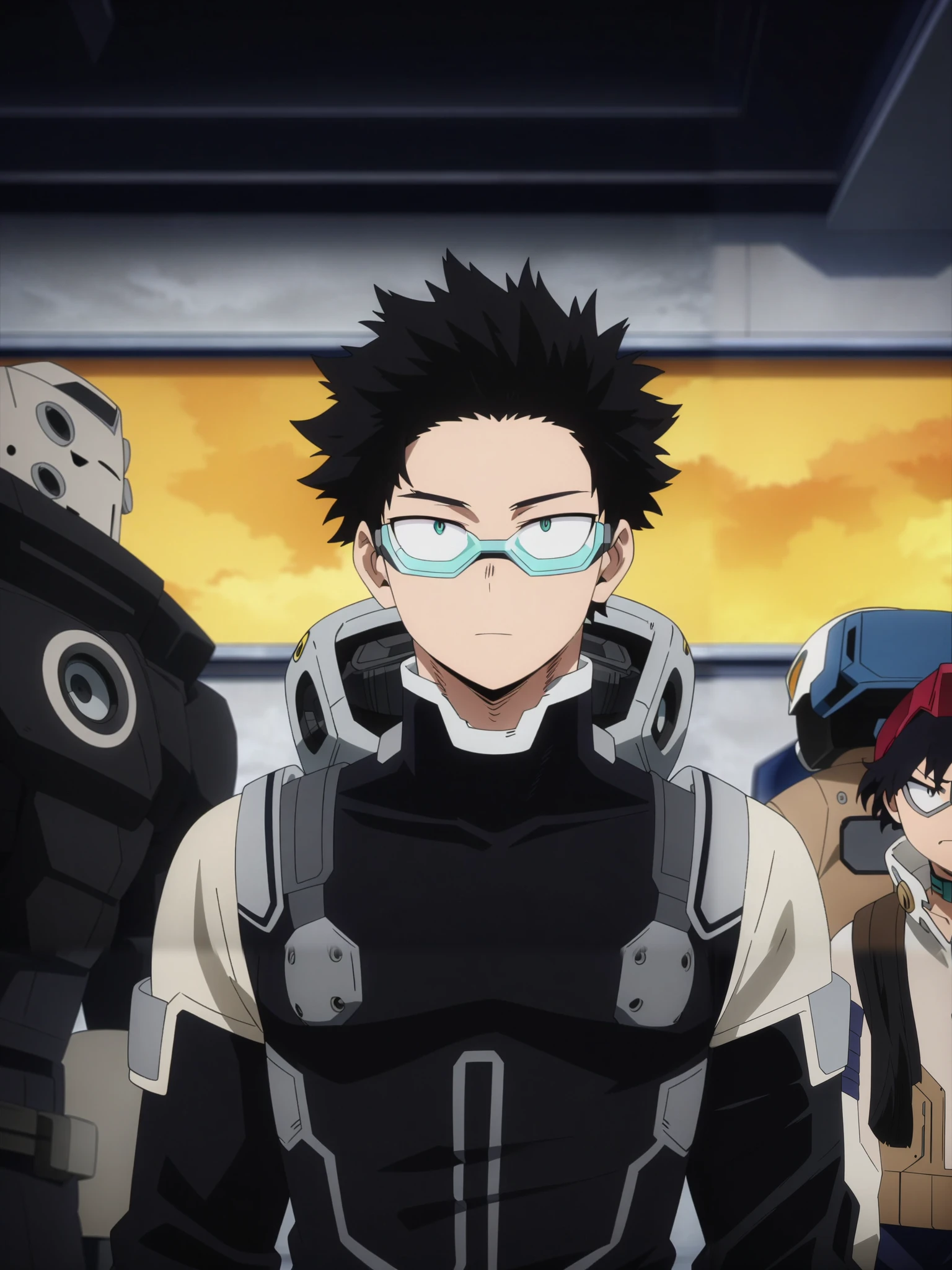 (masterpiece, best quality, anime, anime coloring:1.3, superhigh res). 29yo, 1man, male. Gearhead, A lean man with short black hair and goggles. Wears a futuristic, armored exosuit filled with gadgets to compensate for his quirk’s time limit.
My Hero Academia character, MHA style, anime style, my hero academia, boku no hero academia, animated. Anime, Best Quality, Masterpiece, High Resolution, 4K, perfect body, perfect eyes, perfect eyes, Full Quality, colorfull, Looking at viewer, Anime, Anime Style, High Resolution.