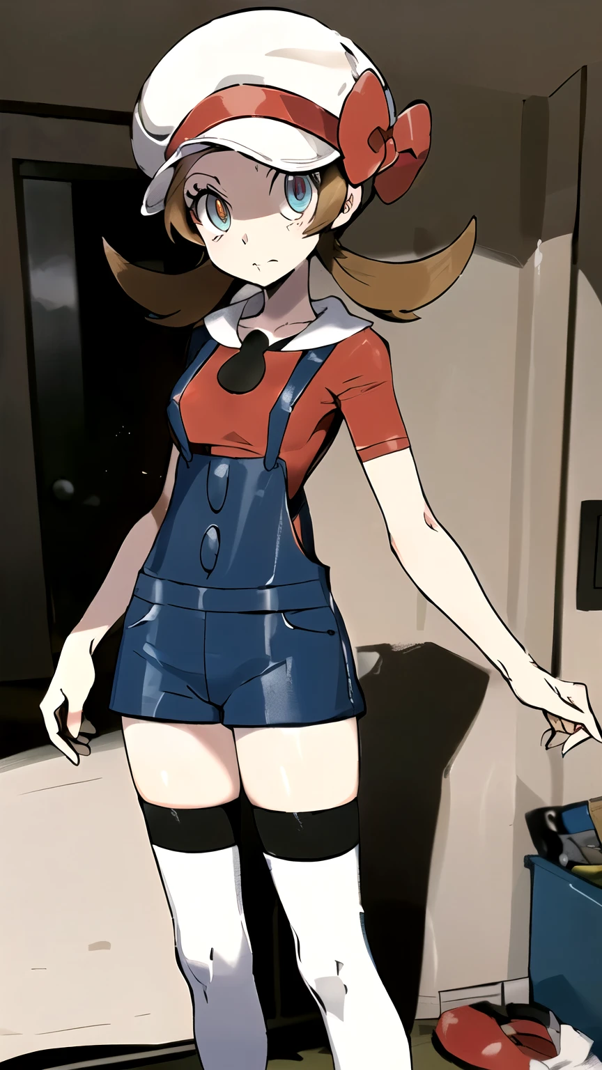 (masterpiece,best quality)), { Sugimori_Ken_artstyle_LoRA(1.2( : Manga_Style } {horror_edit} {horror_edit : creepy_room_aura} } { :(ly01, white headwear, hat bow, eyelashes, perfectly_small_shape_breast : perfectly_slender_body } { overalls, white thighhighs, red bow, red shirt,} {standing : obedient : } { no_emotion : hypnotic_eyes : hypnotized_eyes : lazy_eyes} { sweating : } { : dark room : creepy : messy}