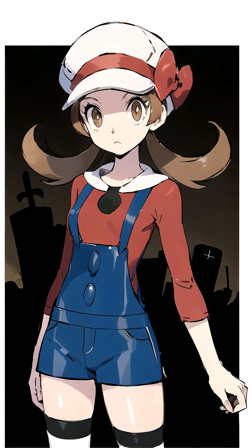 (masterpiece,best quality)), { Sugimori_Ken_artstyle_LoRA(1.2( : Manga_Style } {horror_edit} {horror_edit : creepy_room_aura} } { :(ly01,  white headwear, hat bow, brown_eyes, eyelashes,  perfectly_small_shape_breast : perfectly_slender_body } { overalls, white thighhighs, red bow, red shirt, elbow_sleeves} {standing : obedient : } { no_emotion : hypnotic_eyes : hypnotized_eyes : lazy_eyes} { sweating : } { : dark room : creepy : messy}