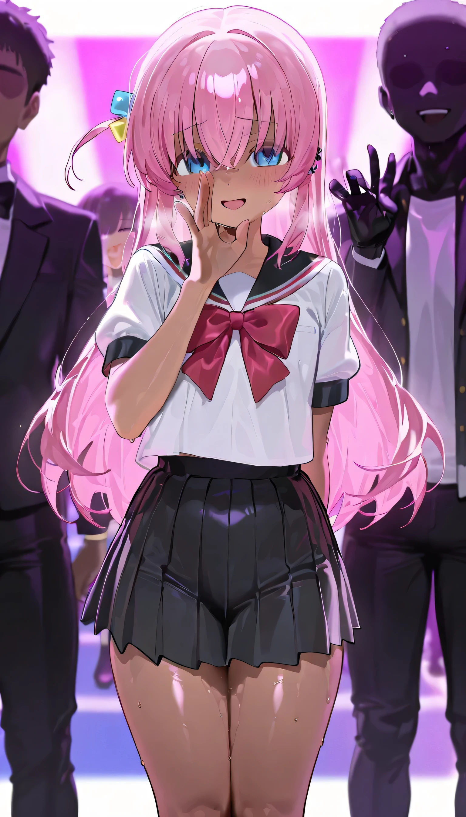 is caressed by a group of black people , black skin , Young girl , Gotoh history,curls, Succubus, Female combatants ,Hot girl costume , blush shy ,nervous, devil figure , 1 Girl , 巨Big Chest , Big Chest, Spice Girls School Uniform , skirt , hair blocking eyes,paid dating ,Radiant Skin, Moisturizes oily skin ,,Big Chest,Chest,felatio gesture , shows off your thighs , Vivid Colors , masterpiece, high quality ,extremely , high resolution ,, Look at the audience,,(( masterpiece、 high quality 、Very detailed)、(( a girl ))、, Gradually turning purple ,Dark skinned hottie , wearing collars 、((There are many piercings))、(( Big Chest 部) 、Purple light strip,(( high quality )), (( masterpiece)), ( detailed), (Character Focus 、Chest Focus,whole body), thick legs, long hair,curls, Make your thighs thicker , Big Chest , half exposed Chest,Fascinating three-dimensional ,Fascinating three-dimensional ,Fascinating three-dimensional ,whole body soaked, Shortness of breath