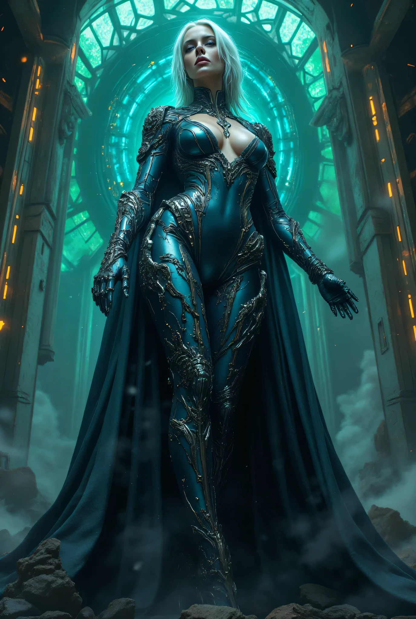 8K, Ultra High Definition, Super detailed, mature woman, milf, sexy mature woman, Shiny detailed hair, detailed face, normal landscape, solo, looking at viewer, {{best quality}}, {{masterpiece}}, {{ultra-detailed}}, {detailed light}, ultra high quality eyes, detailed eyes, perfect eyes, large eyes, detailed green eyes, wearing a metallic dress, white hair, long hair, beautiful, skinny body, White skin, slutty, erotic, showing the butt, ((nsfw))