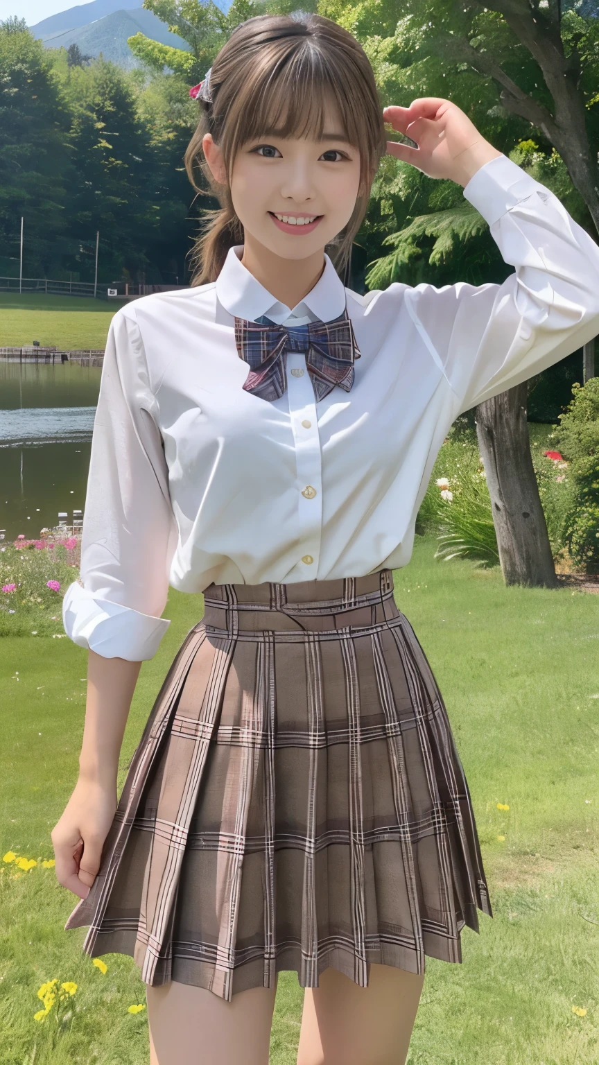 masterpiece, best quality, illustration, Super detailed, fine details, High resolution, 8K,wall paper, perfect dynamic composition,(Details High quality, realistic depiction of eyes:1.3), straight hair, ,white shirt), green plaid short skirt, green ribbon, black hair color, Big Natural Color Lip, hotel room, crying a little、 Harajuku style、20 year old girl、cute type、lolita, Gravure Idol, full body photo、focus on crotch, huge breasts