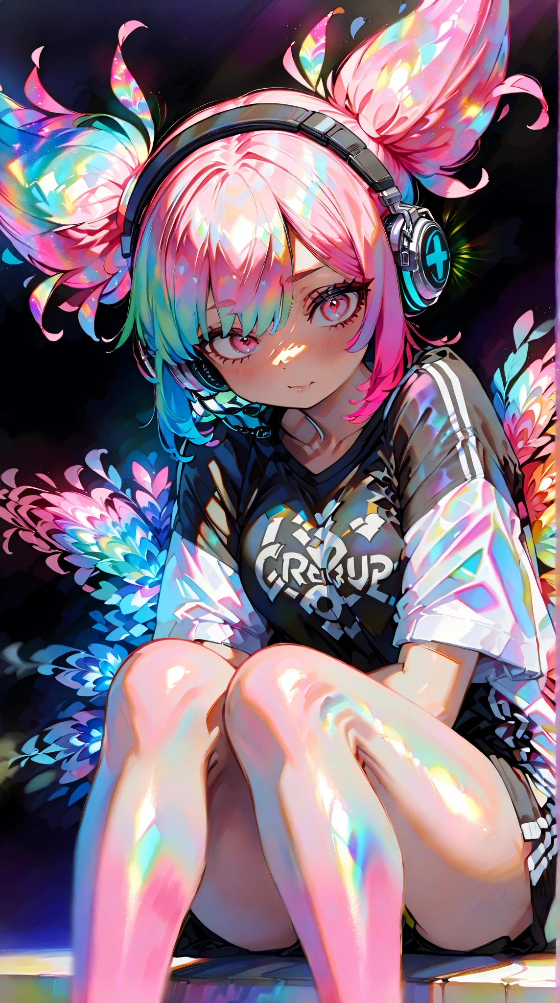 (hip hop scene) a very hip hop confidant badass arrogant cocky boss bitch attitude girl dj djing at a trippy neon trance UV lit rave 民家, みんか
