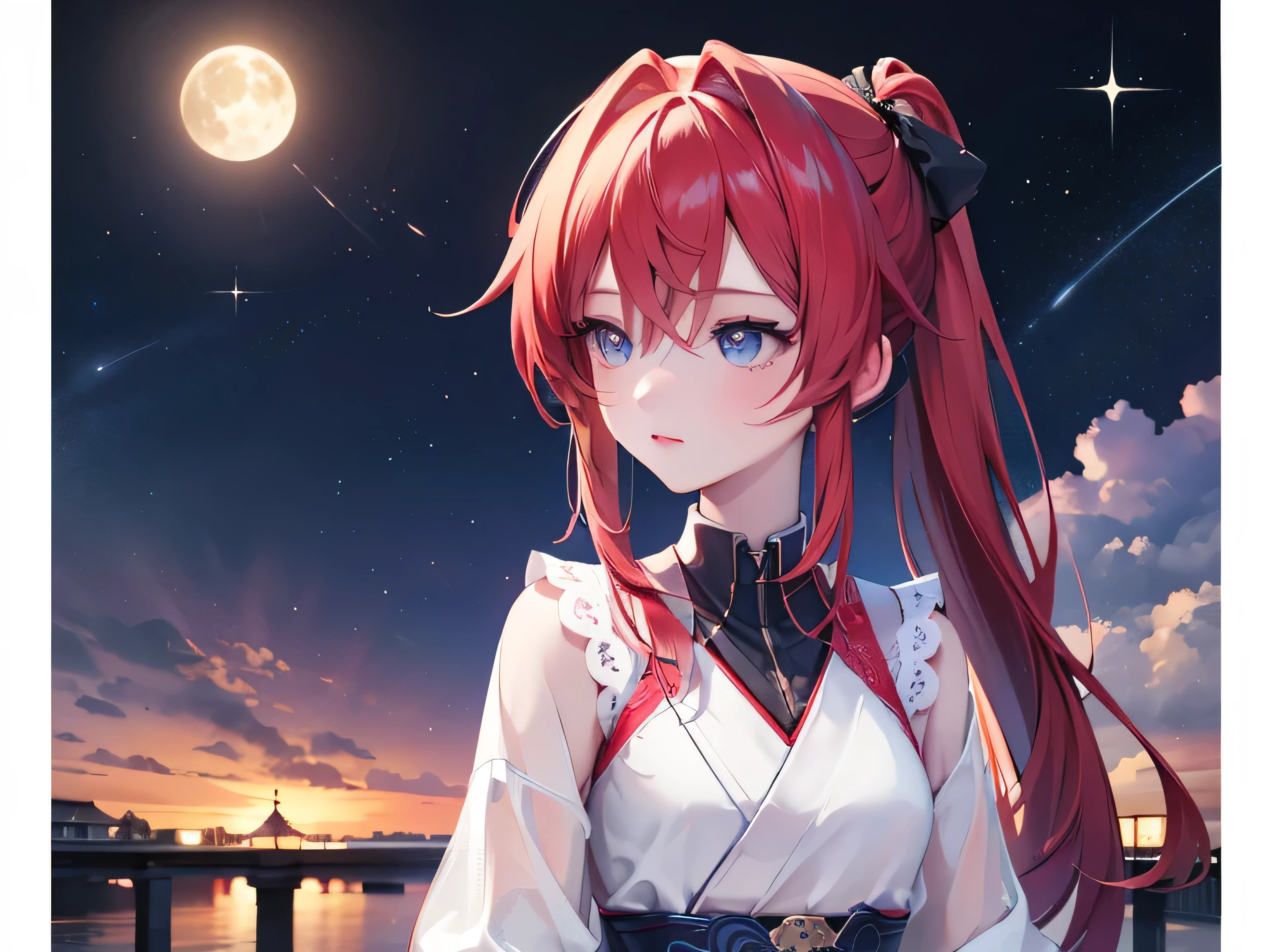 ((最 High Quality )), ((Masterpiece)), ( Details), 1 Girl, 8k resolution, Very Detailed, High Quality , 1 Girl, beautiful Japanese woman,18 years old, , Detailed face, one woman, terrace, Moon, beautiful