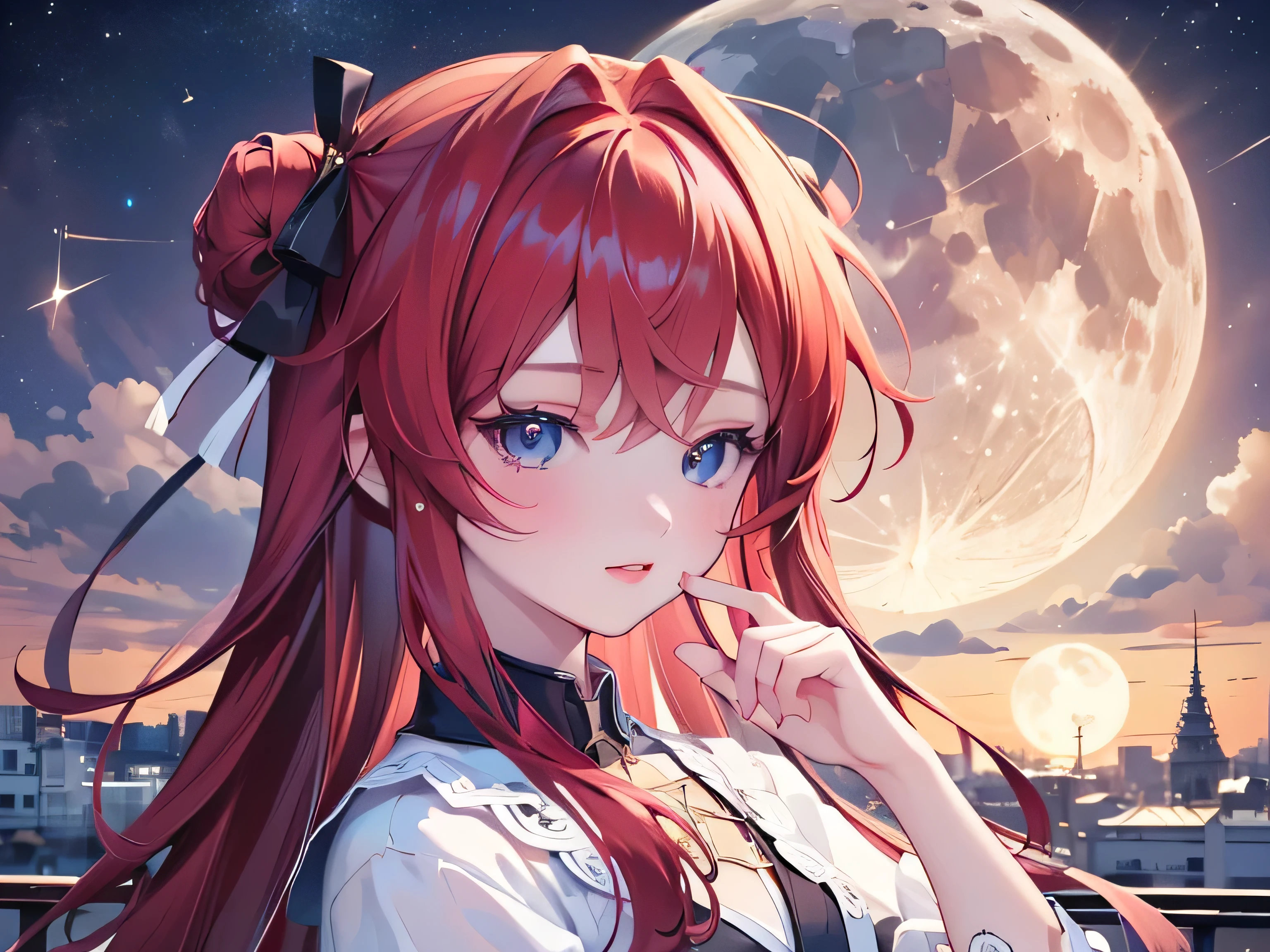 ((最 High Quality )), ((Masterpiece)), (  Details),  1 Girl,  8k resolution, Very Detailed,  High Quality ,  1 Girl,  beautiful Japanese woman,18 years old, ,  Detailed face,  one woman, terrace, Moon,  beautiful