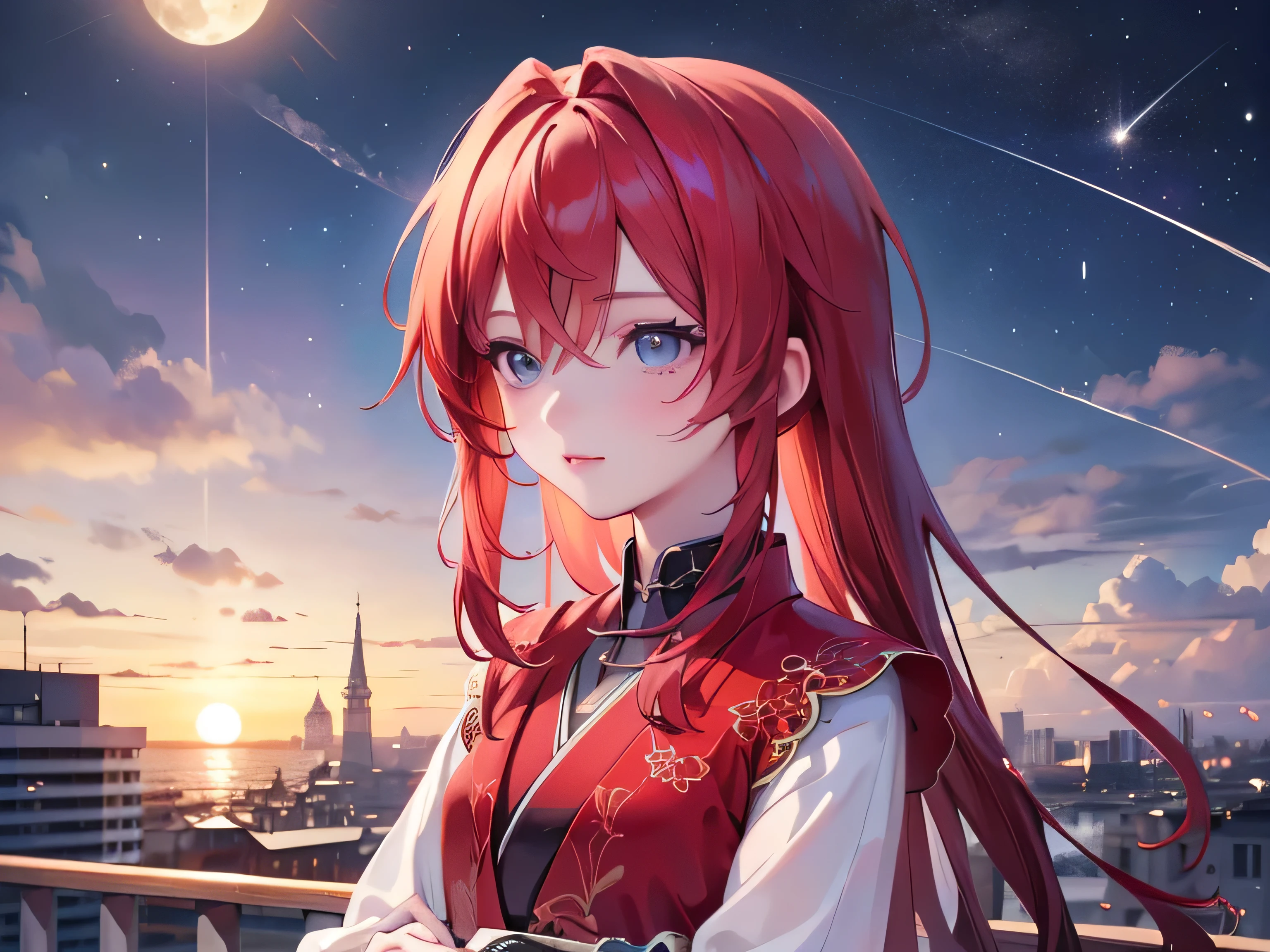 ((最 High Quality )), ((Masterpiece)), ( Details), 1 Girl, 8k resolution, Very Detailed, High Quality , 1 Girl, beautiful Japanese woman,18 years old, , Detailed face, one woman, terrace, Moon, beautiful