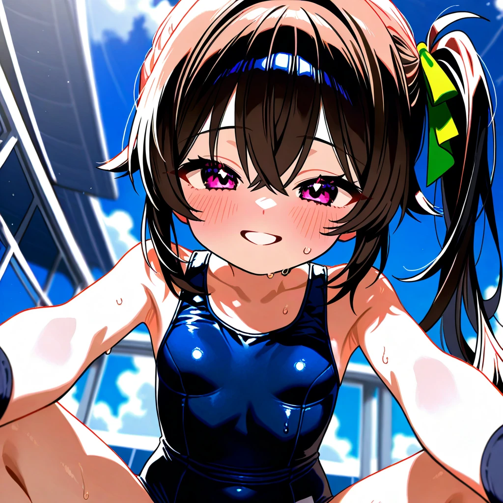 masterpiece, Highest quality, Nico_Yazawa,High resolution, 1 Girl, alone, Brown Hair, short hair, Twin tails、Purple eyes, , , (Cleavage)、(Beautiful thighs), Carrying a red backpack, (randoseru backpack:1.2) Sweaty、Thick thighs、Highest quality、4K、1girl, 8years old, loli, cute, grin, (Surrounded by men in the park))、、Thick thighs、Men with their penises out, surrounding a girl、Semen from the penis、Bukkake、Bukkake、(Bukkake)projectile cum、Blowjob、Lots of passersby、Ahegao、low length、、、Handjob、School Swimsuit、Squat down and spread your legs、(embarrassed,blush:1.3)(Handjob)(Blowjob)thighhighs