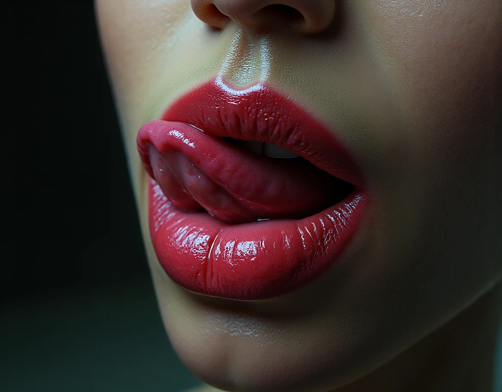 Close-up of the mouth、1beautiful girl、I mainly draw around the mouth.、tongue、long tongue、sticking out the tongue、Show the inside of the mouth、Open your mouth wide and show me your throat、Teak、lipstick、fisheye lens、