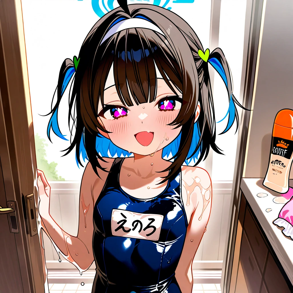 1 female,black hair,(()),(((blue shiny skirt)))((sexy black micro bikini))(((blush、open mouth smile)),(((Yuki Mikan))),(((portrait))),crowd,(((White see-through tank top)))(Baby girl bo(((small breasts)))sexy pose,(tentacle)