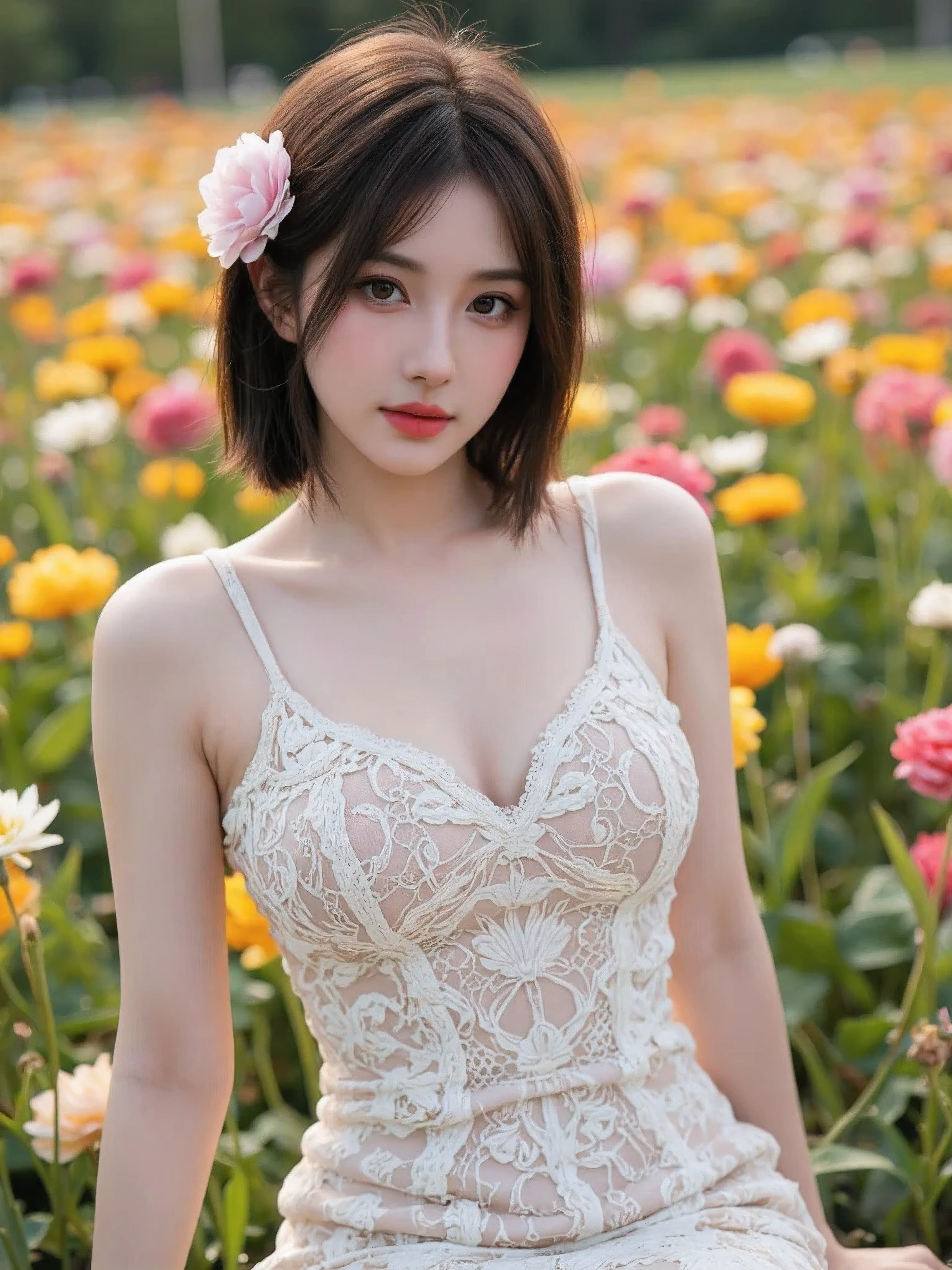 (((Exposing the breasts:1.6))),(((Exposing the breasts:1.6))),(((Exposing the breasts:1.6))),masterpiece, Highest quality, 8K, Absurd, Beautiful medium long bob hair,Woman in her late 20s, That shy expression is cute, (Sensual Style),((Seven episodes were filmed......:1.4)), (Completely naked:1.5), No makeup, The near road and the far road, Written boundary depth, Surreal, High resolution, photograph, Sharp focus, Face lamp, Dynamic Lighting, highest detailed, ,Extreme detaileds、Super detaileded、detailed、Real Skin、Elegant Features、Positive and optimistic、(The background is a colorful flower field)