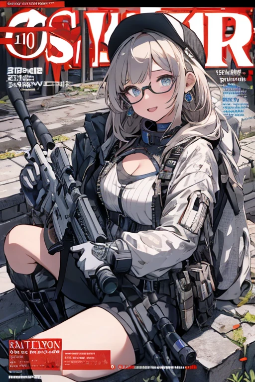 masterpiece、Highest quality、Ultra-high resolution、Maximum resolution、Very detailed、Professional Lighting、anime、woman、thin、so beautiful、high school girl、blazer、mini skirt、Equipped with a submachine gun、(((H&K MP5)))、Mischievous、Reddish brown hair、Short Hair、Earrings、Fingerless Gloves、Beautiful eyes、Gloss Lip、boots、Equipped with transparent orange shooting glasses、Equipped with a chest rig、urban combat、Attack while running at full speed、