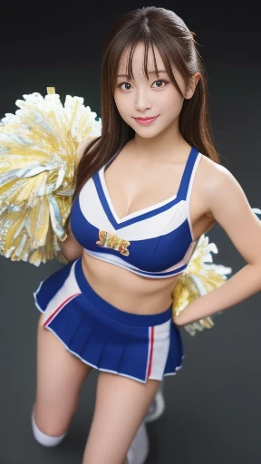 highest quality, masterpiece, Ultra-high resolution, (Realistic:1.4), RAW Photos, 32K Portrait, Very detailed, Cowboy Shot, Dynamic pose,
One girl, 16 years old, The most famous Japanese idol、Japan's most popular cheerleader, Wearing only sleeveless cheerleader uniforms, An innocent smile, View your viewers, Upturned buttocks,
Very cute face, Stunningly beautiful big black eyes, Very beautiful hair, Very beautiful lips, Very beautiful skin, Very beautiful breasts, Very beautiful body, Very beautiful arms, Five perfect fingers, Very beautiful buttocks, Very beautiful thighs,
Detailed face, Fine grain, Detailed Hair, Detailed lips, Detailed Skin, Detailed body, Detailed Weapons, Detailed five fingers, detailed sleeveless cheerleader uniform, Detailed hips, Thigh details