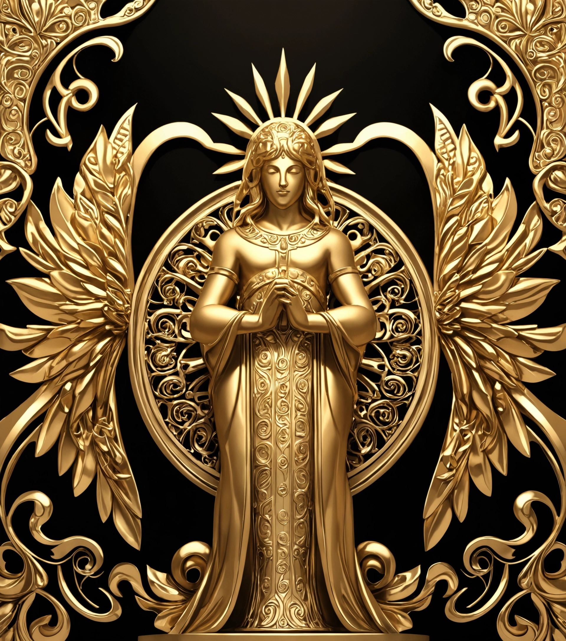 ，gold，Feather，front，whole body，smile，Angel，goldの空
　