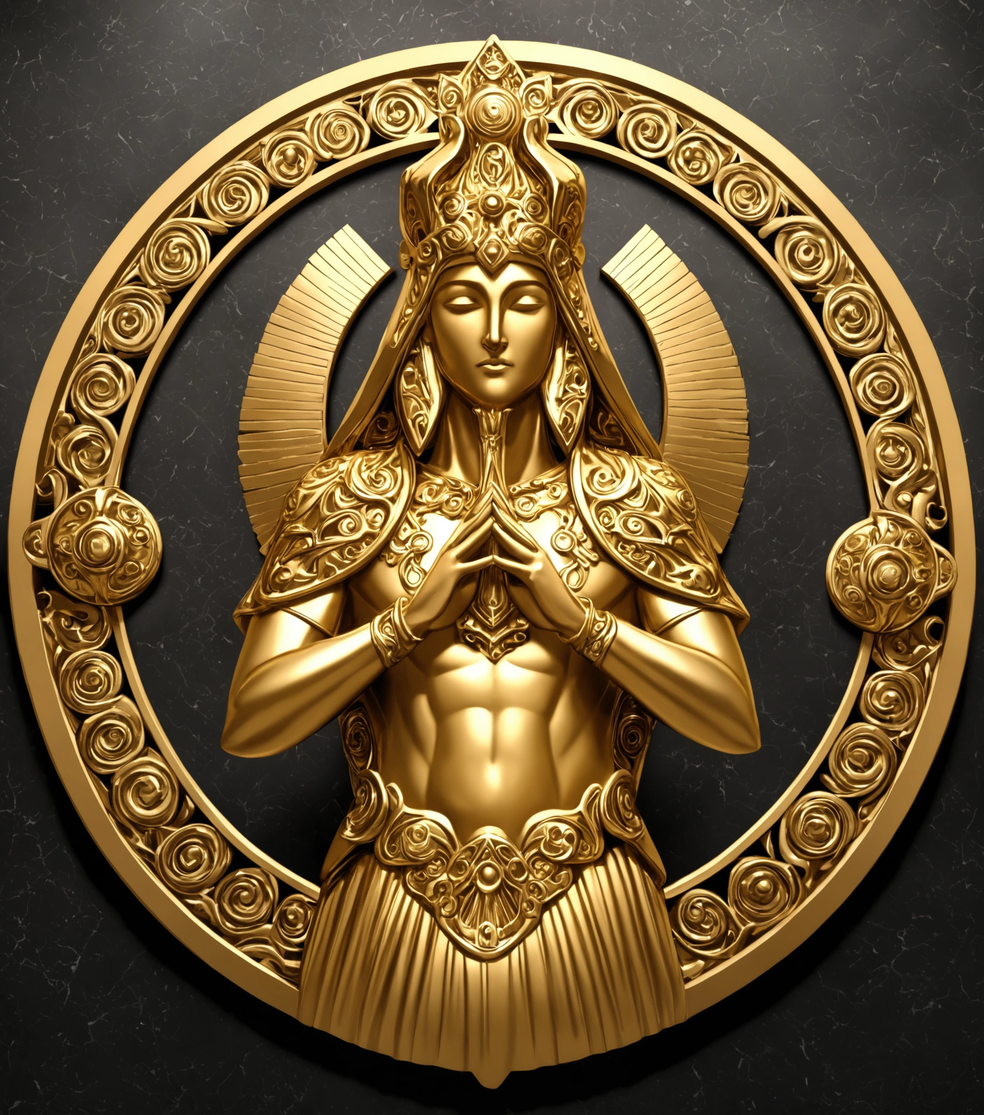 Create a 3D statue of God logo, Metal, gold, titanium