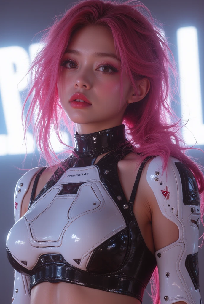 a woman with pink hair sitting on top of a wall, anime cyberpunk art, cyberpunk anime art, female cyberpunk anime girl, cyberpunk anime girl, dreamy cyberpunk girl, cyberpunk girl, anime cyberpunk, cyberpunk beautiful girl, digital cyberpunk anime art, a teen cyberpunk cyborg, neonpunk, young lady cyborg, high quality cyberpunk art, modern cyberpunk animeန