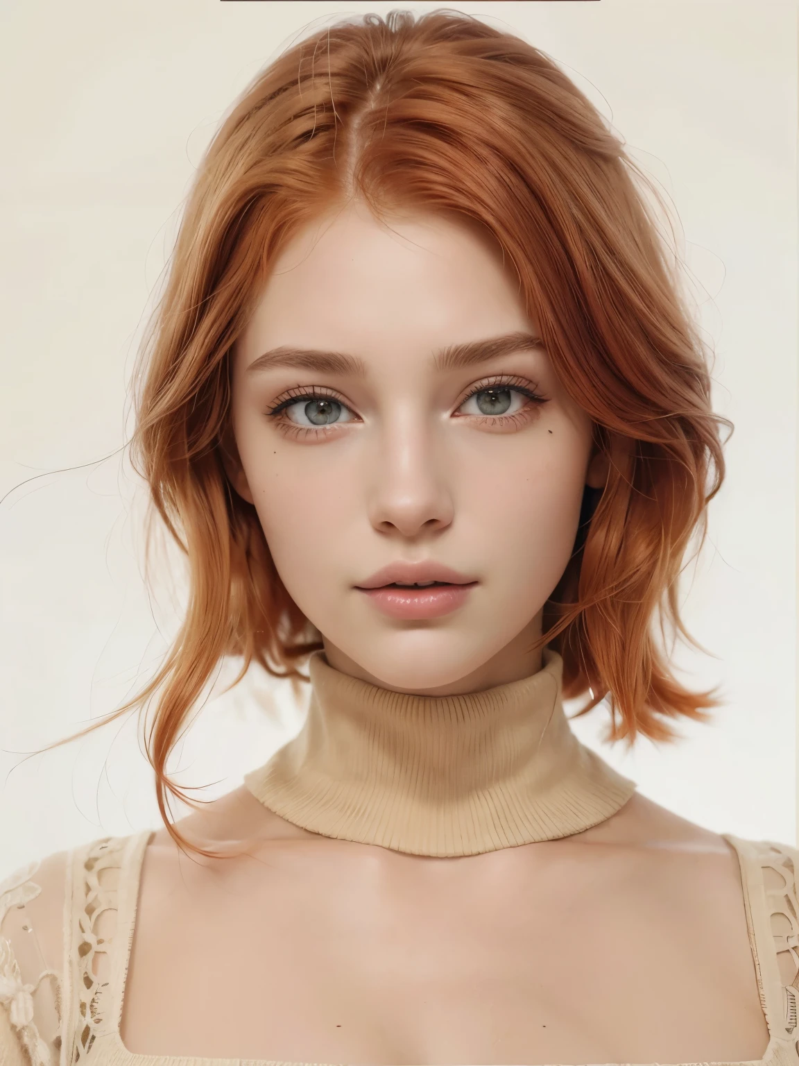 1girl, (red hair), (auburn red hair), straight hair, wearing a beige sweater, very detailed, angelical face look, amber eyes, high resolution, masterful work, best quality, intricate details, highly detailed, sharp focus, detailed skin, realistic skin texture, texture, detailed eyes, professional, 4k, charming smile, symmetrical face, symmetrical eyes, with Canon, 85mm, shallow depth of field, kodak vision color, perfect fit to the body, extremely detailed, photo_\(ultra\), photorealistic, realistic, post processing, maximum details, roughness, real life, ultra realistic, photorealism, photography, 8k uhd, symmetrical lips, delicate lips, delicate face, attractive eyes, cherry lips