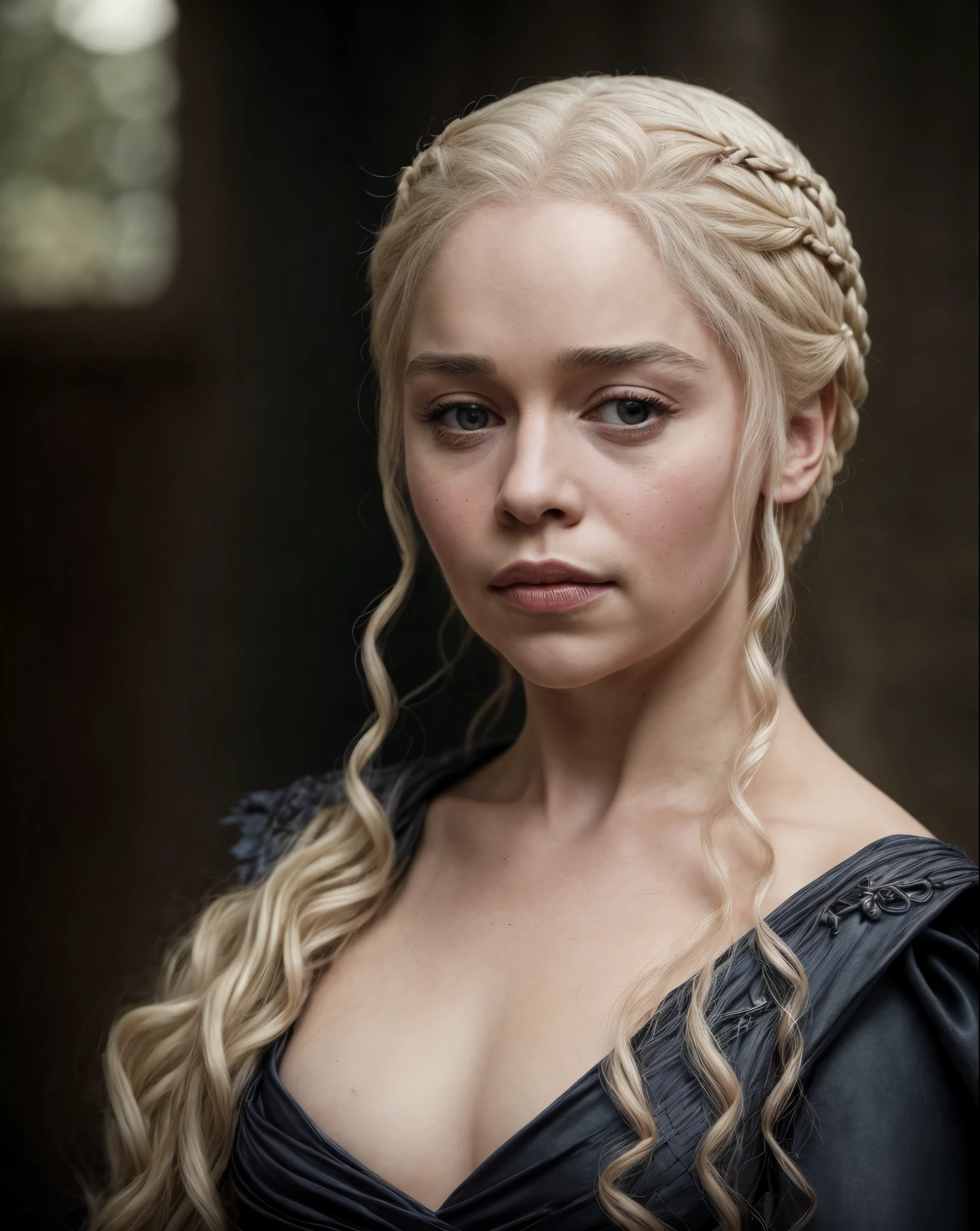 masterpiece, stunning portrait photo of khls woman, sleeveless, erotic costumes, sensual satin dress, game of thrones inspired costumes,