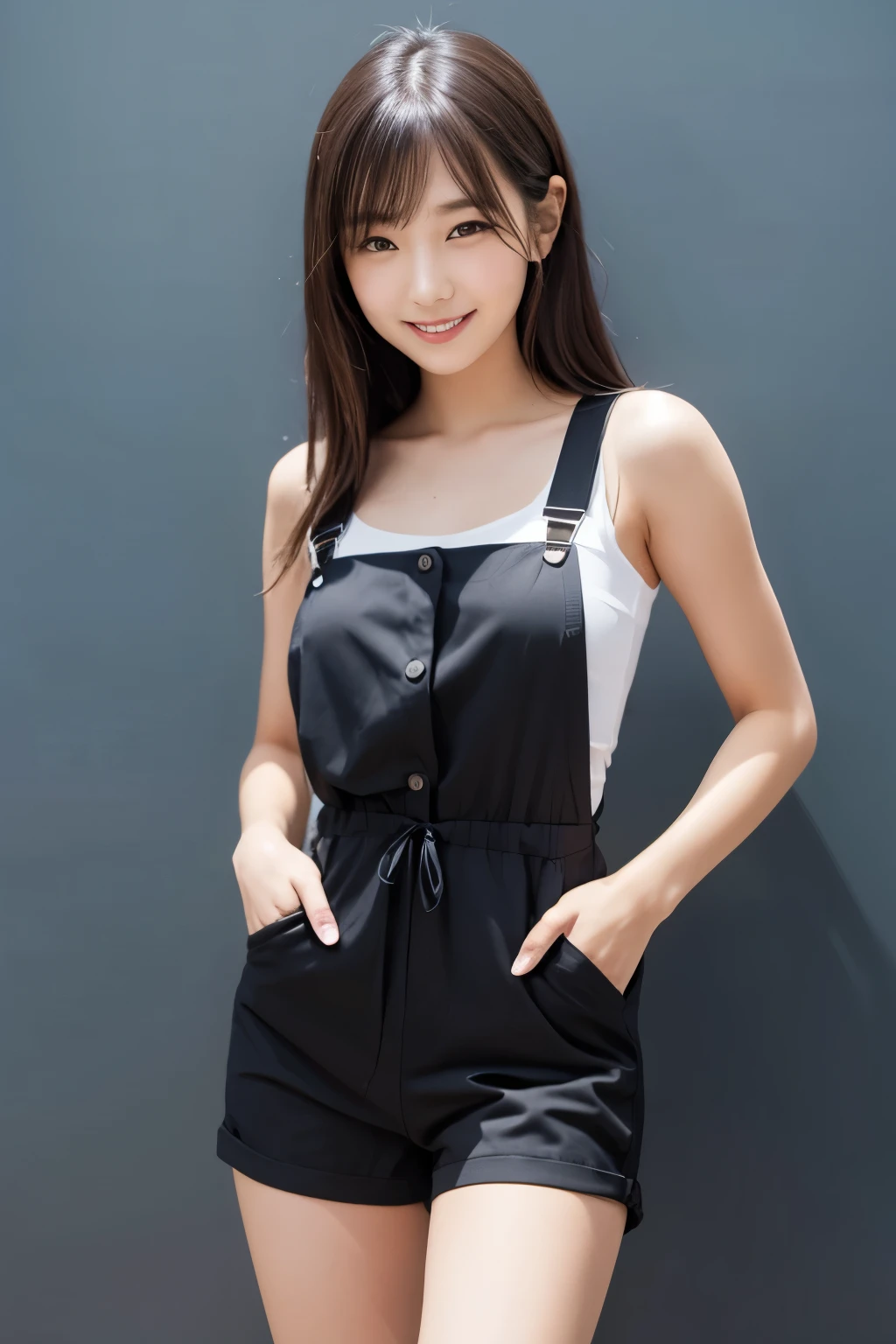 (masterpiece, highest quality:1.4), Award-winning portraits, 8K, 85mm, alone, Beautiful Face, Delicate girl, Biolaces, Gardenia, grace, Sophisticated, cute, Teen, Watching the audience, 15 years old, Raw photo, Disorganized, HDR, Sharp focus, Background bokeh、(((Flat 、A slim and delicate body、A youthful atmosphere、Full Body)))、Her shiny, medium-long hair is tied up.、Hair swaying in the wind、Mole on the left cheek、Large, round, dark blue eyes、Full Body、Junior idol、Nogizaka Idol、Mole under the eye、sexy、((basement、Embarrassing appearance、Anxious expression))、