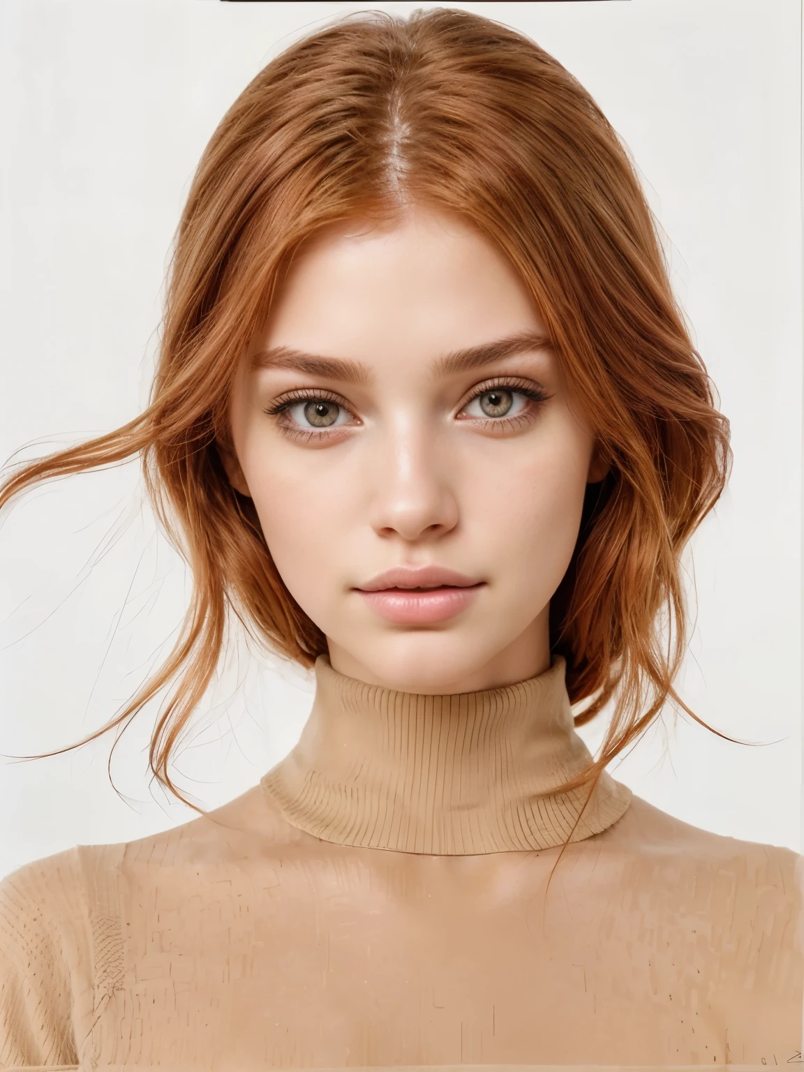 1girl, (red hair), (auburn red hair), straight hair, wearing a beige sweater, very detailed, angelical face look, amber eyes, high resolution, masterful work, best quality, intricate details, highly detailed, sharp focus, detailed skin, realistic skin texture, texture, detailed eyes, professional, 4k, charming smile, symmetrical face, symmetrical eyes, with Canon, 85mm, shallow depth of field, kodak vision color, perfect fit to the body, extremely detailed, photo (ultra), photorealistic, realistic, post processing, maximum details, real life, ultra realistic, photorealism, photography, 8k uhd, symmetrical lips, delicate lips, delicate face, attractive eyes, cherry lips, perfect nose, slim nose, white skin, peachy skin color