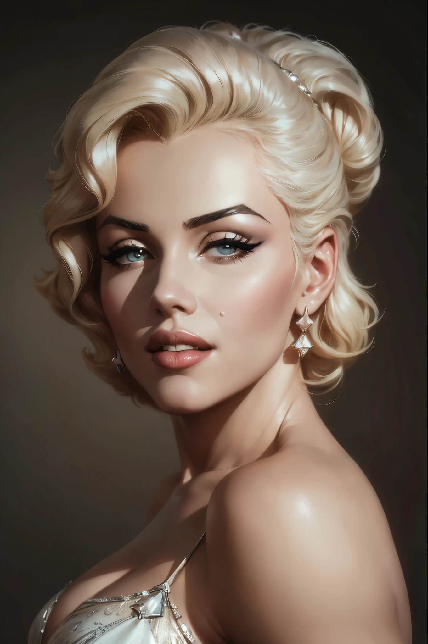 (A high resolution,Best quality,Realistic),(Portrait,Character)' Marilyn Monroe,(Side view:1.1),Portrait in (Classic charcoal style:1.2) with (Fine, detailedshadows:1.1),The image is (Exceptional quality:1.2), with (Clear's lines:1.1) and (Subtle tones:1.1) Create an (true to life:1.37) . the lighting is subdued，full body visible, full figure in photo, hollywood style, award winning photo, professional lighting, perfect use of lights, (Natural:1.1), Emphasize the contours of his face，adding depth to the overall composition.This artwork captures the beauty and elegance of a ager, artgerm
