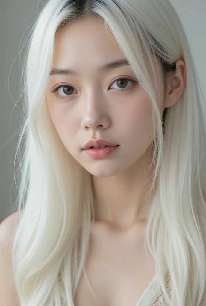 a hot Korean girl with long white hair