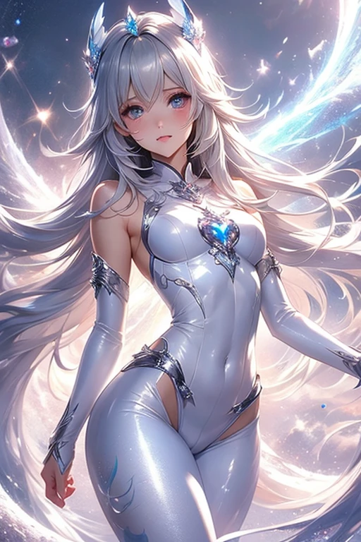 Close up, Gorgeous girl, Pale white skin, Cyborg, ((White skin)), Hourglass body, Slim body, Sexy, full bodyesbian, Thigh neon transparent dress, (Dark background), Bioluminescent tattoos, Cinematic lighting, Intricate, Masterpiece, Best quality