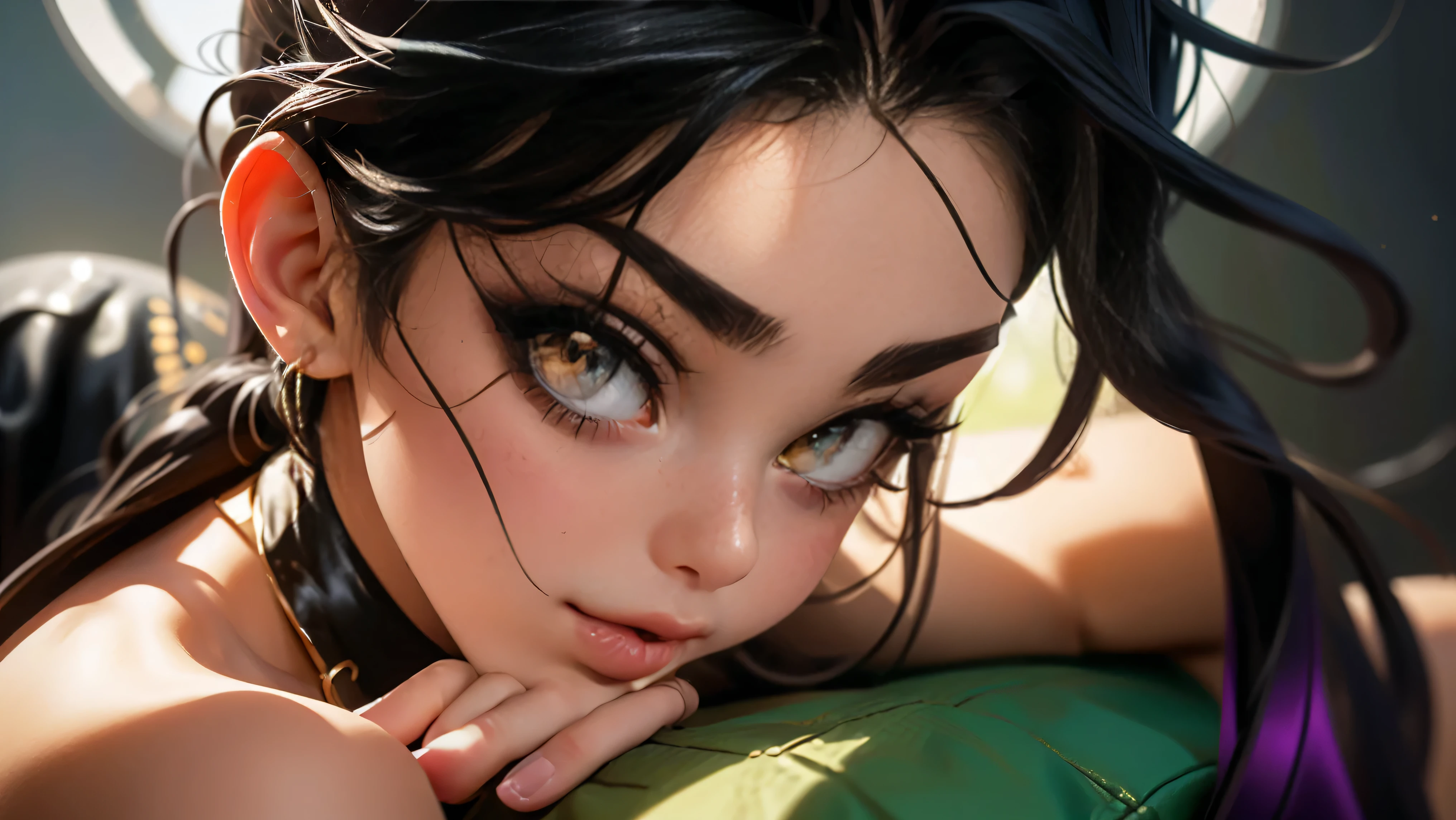 Masterpiece, Hi-detailed, best quality, 8K, (realistic), (Middle ages), ((single girl, solo, only one girl)), (cowboy shot), (close up), (standing pushing her breasts together)), ((goth girl)), ((li girl)), ((makeup)), ((long eyelashes, mascara, eyeliner)), ((black eyeliner)), ((dark lips)), ((slave girl)), ((girl standing holding her tits)), ((welcoming you home, excited for you)), ((wanting to entiice you)), ((cute, young, 15)), (tall and lanky), (Skinny), (thin frame), (fit, body), (feminine body), (purple hair), (small breasts, round breasts), ((sexy clothes)), ((extremely revealing)), cleavage, beautiful, perfect face, perfect body, large eyes, green eyes, staring at you longingly, Middle Ages, Fantasy,