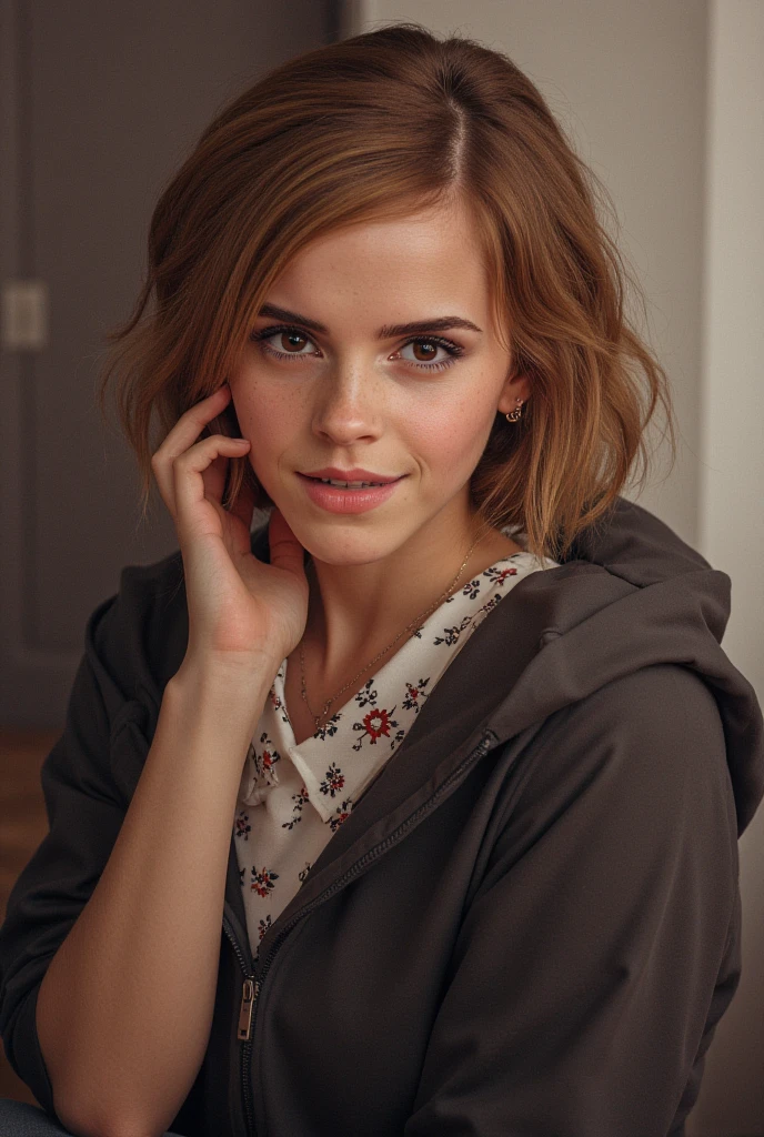 KiernanShipka,<lora:KiernanShipkaSDXL:1>,A waist-up portrait of a young beautiful girl, (freckles:0.96) skin, blunt cut hair style, "slim with curves", batik shirt. This image, characterized by its Minimalism style and outdoor background that was recognized as a contest winner. It has been featured on CG Society.
