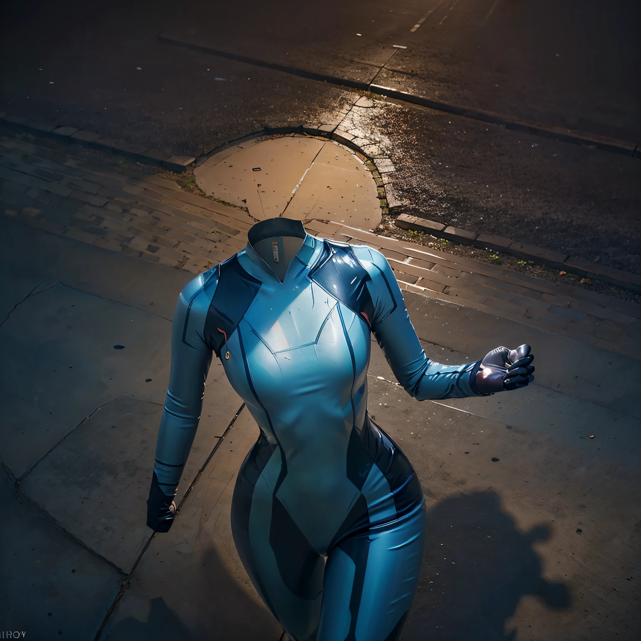 1girl, (invisible:1.5, no humans:1.5, headless:1.5, faceless:1.5), (cute big breasts), latexsuit, from above, (8k, RAW photo, best quality, masterpiece:1.2), (realistic, photo-realistic:1.37), photon mapping, radiosity, ((Hasselblad photography)), physically-based rendering, (close-up shot of breasts), Latex Zero Suit Samus