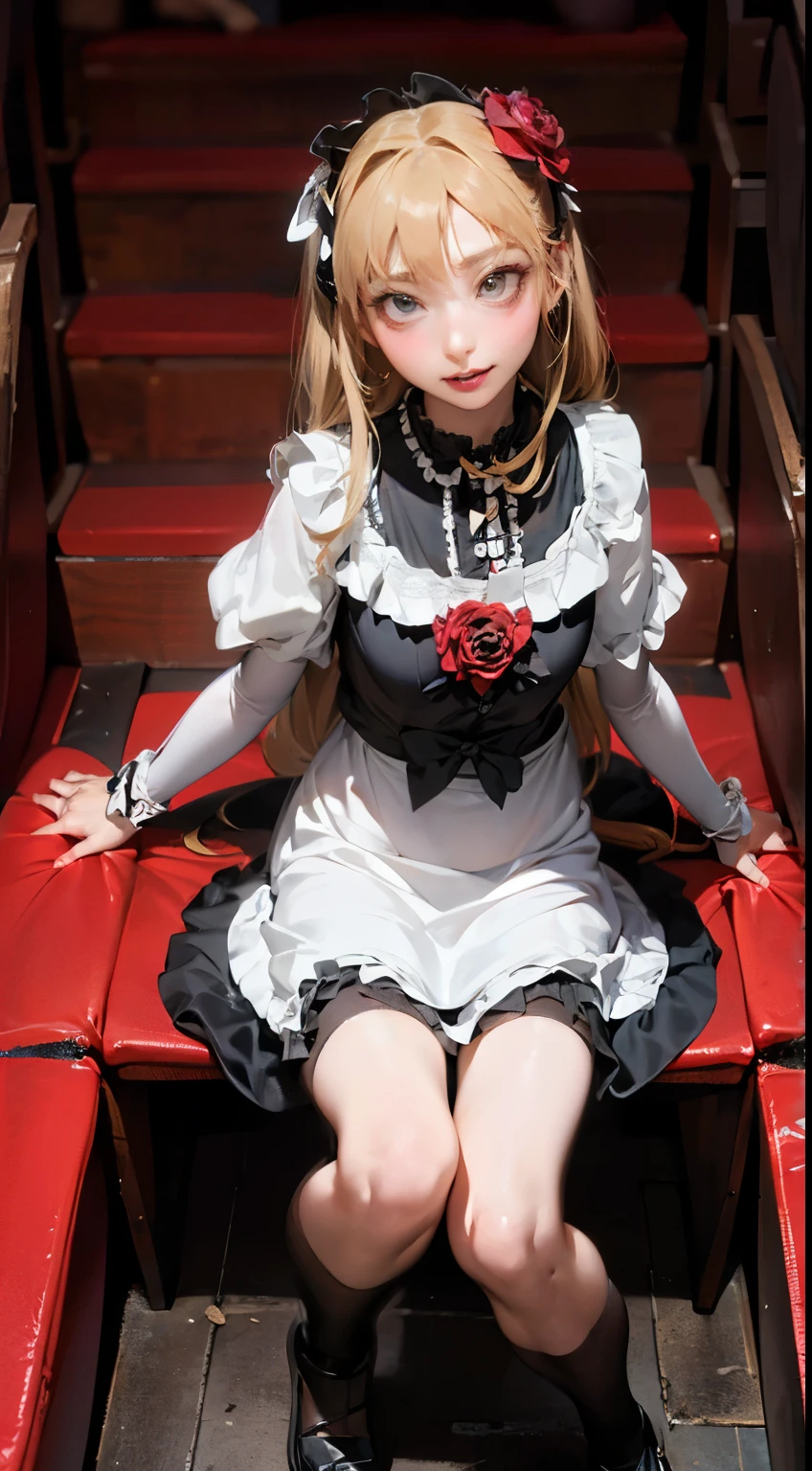 (masterpiece:1.2),8k, beautiful, high quality, ((Amazing Artwork:1.5)),
((Flexible and sexy posture:1.5)),
(gothic lolita:1.6),((ruffle,decoration rose dress:1.8)), (flower hair ribbon),thighhighs,
Cute girl, ((White skin:1.6)), (ahe face:1.8), ((Slim girl:1.5)), (:1.5), (( girl:1.5)),
pov,(naughty:1.7),(slut:1.8),
(On a dirty torture chamber:1.5), moody lighting, prison,
high angle full body shot,